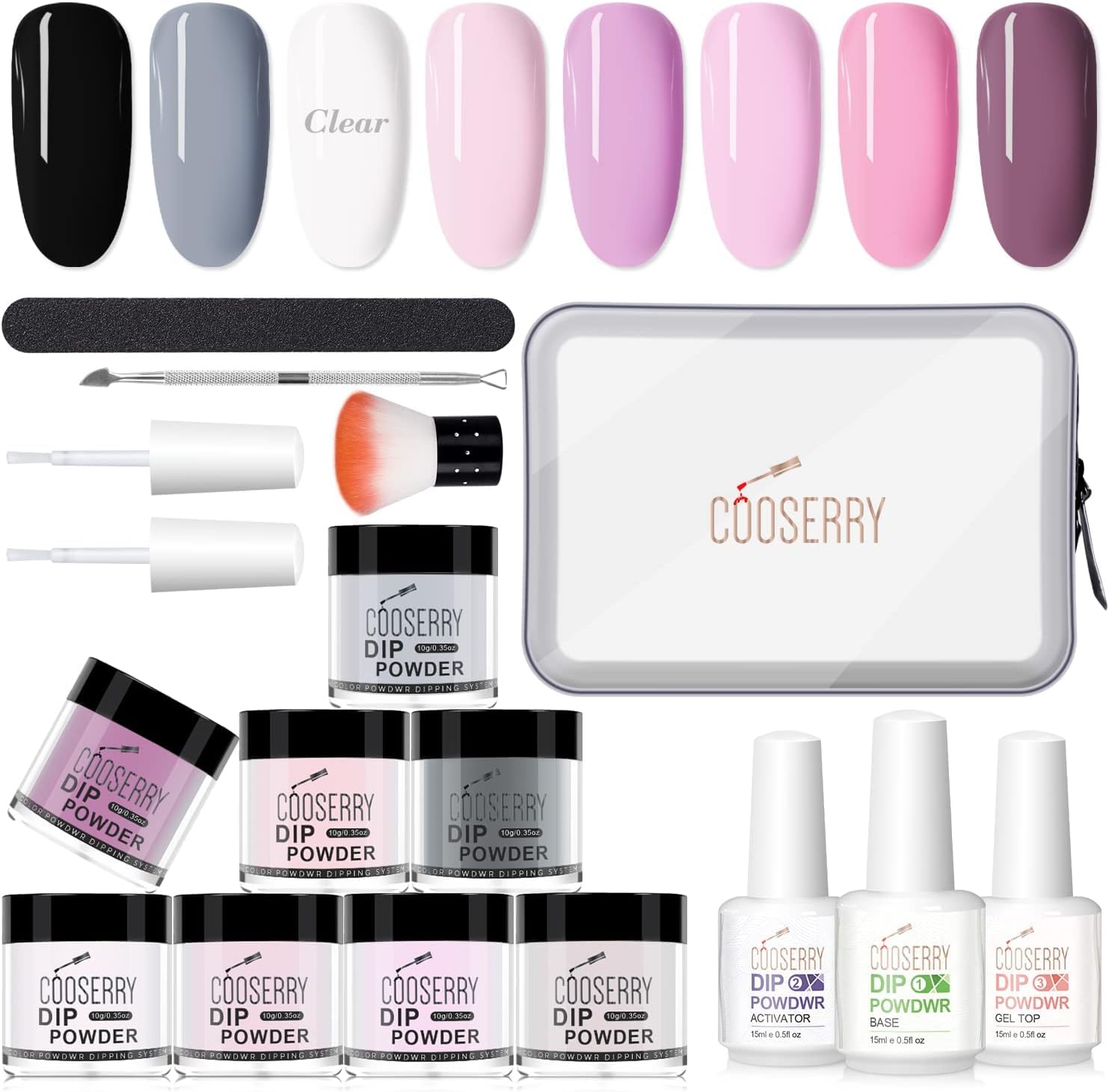 Cooserry Dip Powder Nail Kit Starter 8 Colors