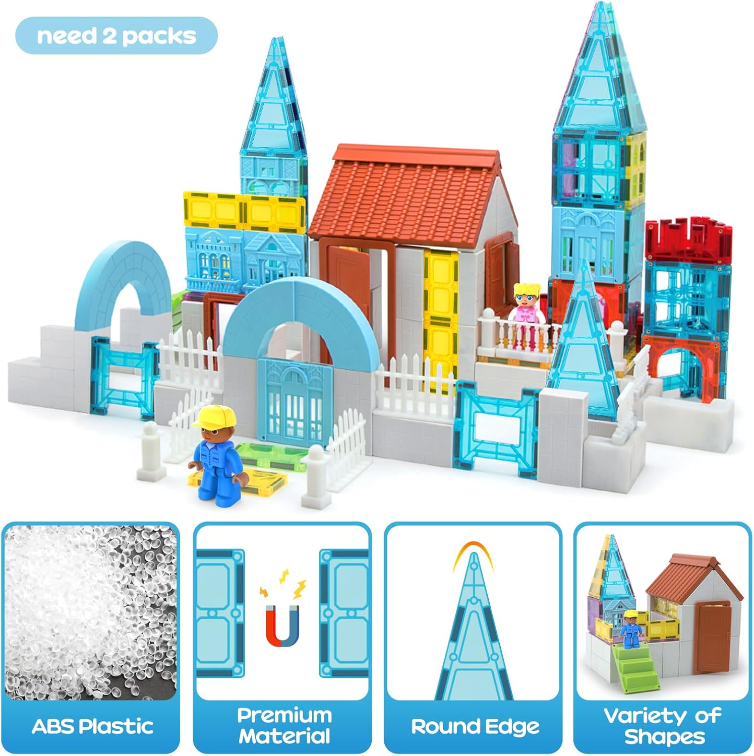 Magnetic Tiles for Kids, Magnet Building Set, Magnet Toys for 3+ Year Old Boys and Girls, Colored Magnetic Tiles Building Blocks (105 PCS)