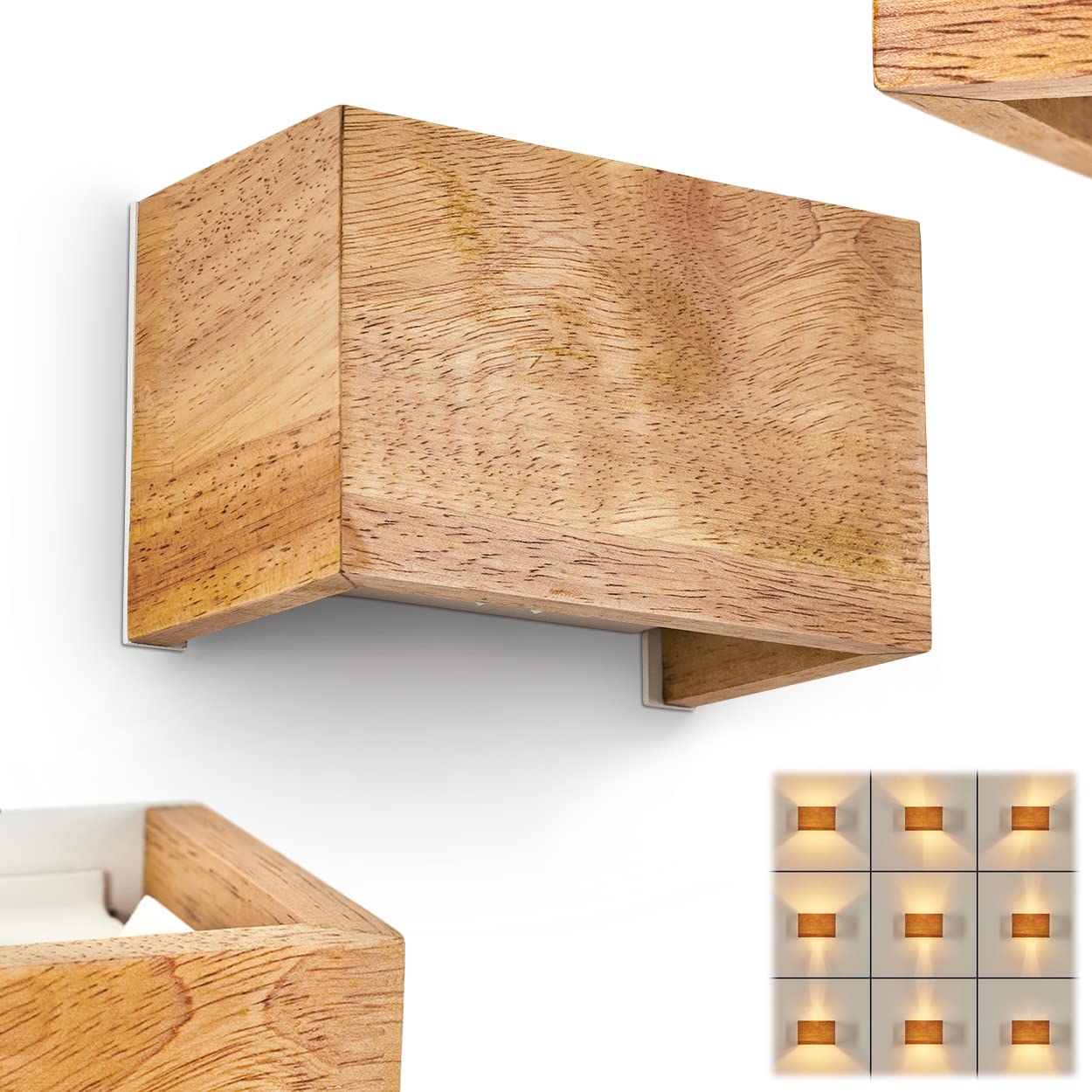 Hofstein White/Light Wall Lamp Badajoz, Modern Wall Lamp Made Of Wood/Metal In Nature/, Angular With Different Effects In Scandinavian Design, Up & Down 1-Flame, 1 X G9, Without Bulb