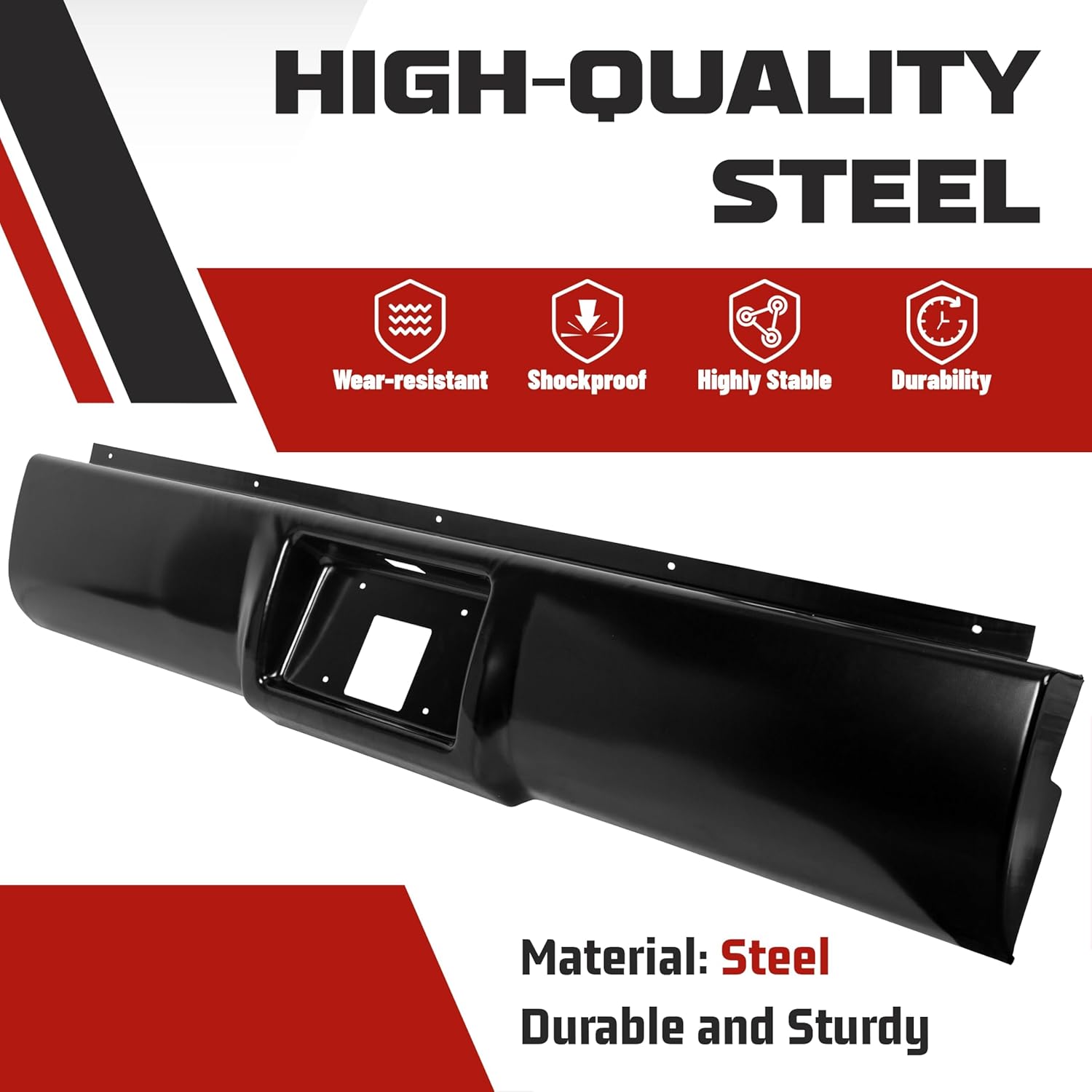 HECASA Black Steel Bumper Roll Pan w/o Light Compatible with 88-98 Chevrolet Chevy Silverado Sierra/GMC C1500 C2500 C3500 K1500 K2500 K3500