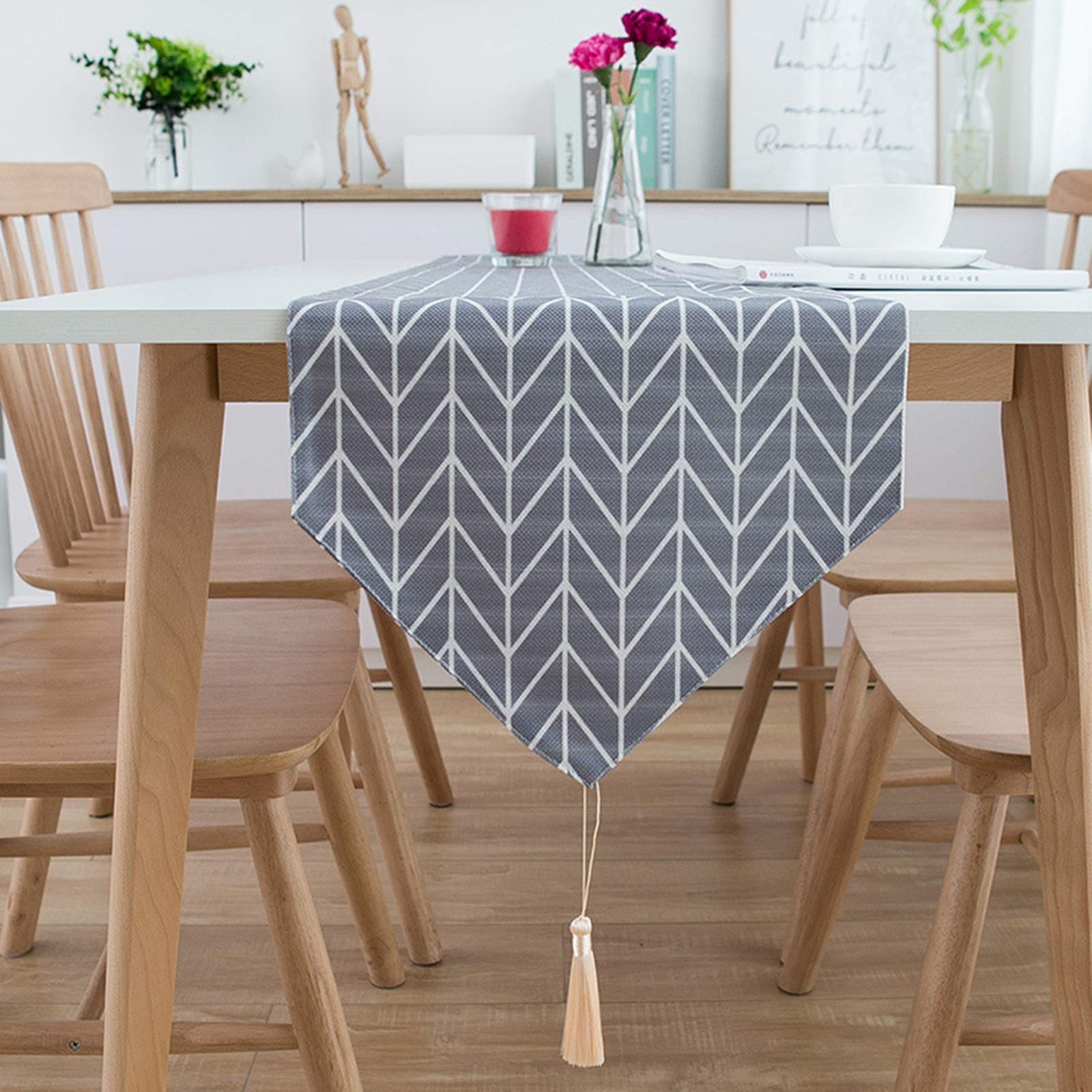 Deko Tischläufer Klein, Fiber Grau Tischläufer Rhombus Tischläufer Polyester 33x200CM