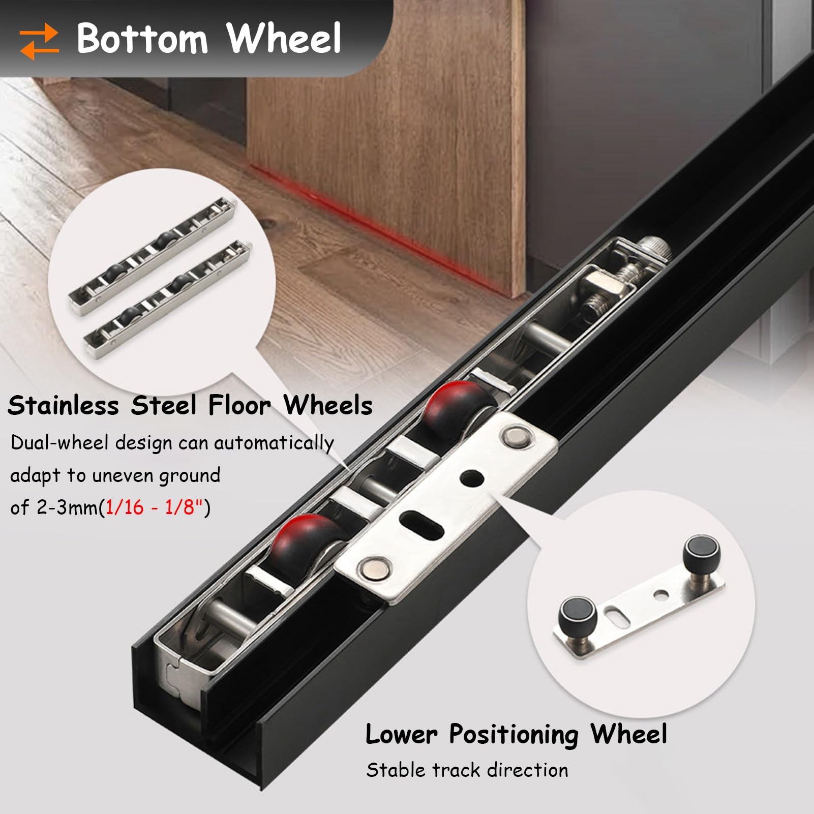 Binario per Porta Scorrevole Binario Invisibile Ghost per Porta Scorrevole a Specchio per Armadio, Ferramenta per Porta Ghost Senza Binario da 55–180 cm di Lunghezza(65cm/25.6in)