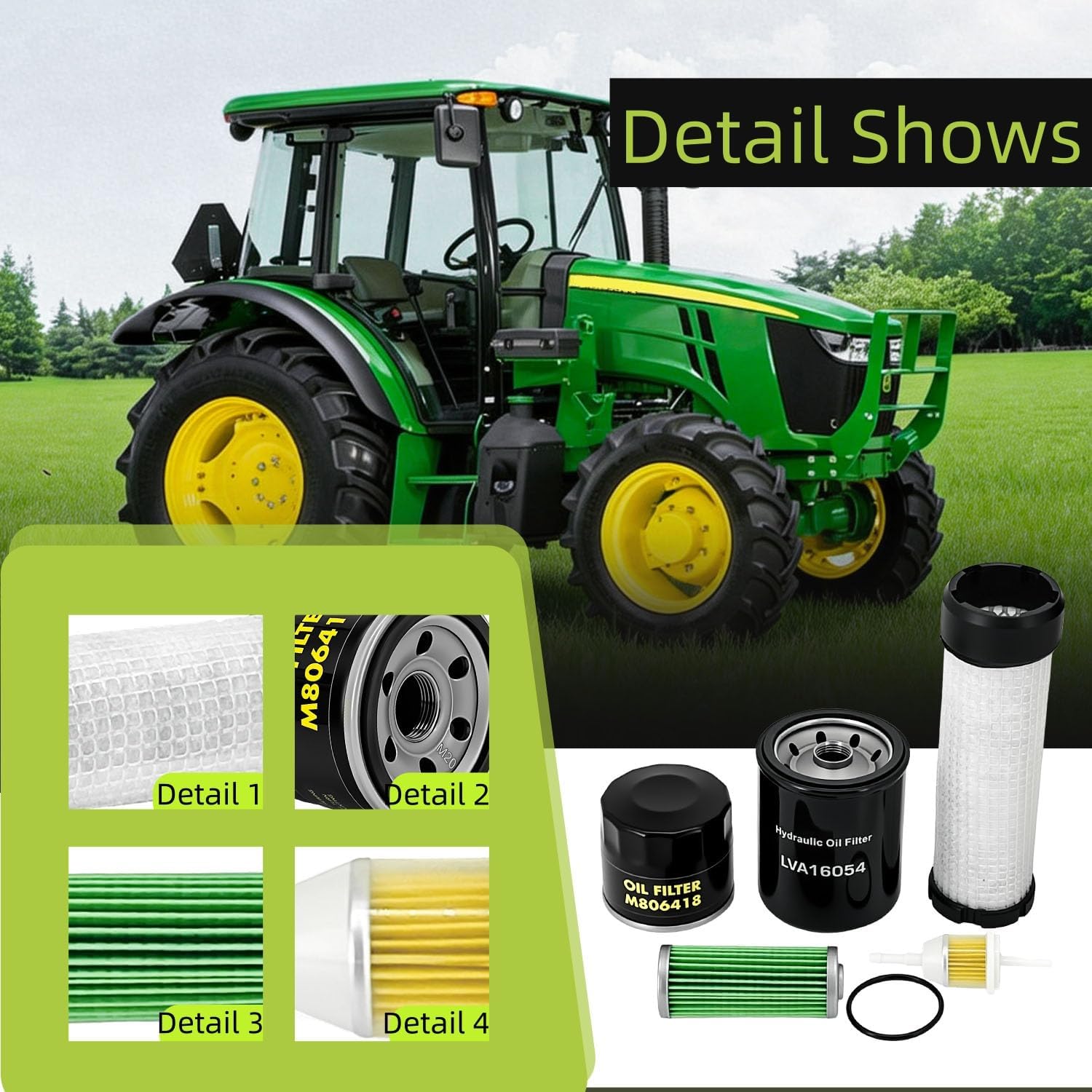 Hedie Air Filter Maintenance Kit Fit for John D 2400 2550 2700 2750 Mower 1023E 1025R 1026R 2025R 2026R Compact Utility Tractor (LVU34503 Kit)