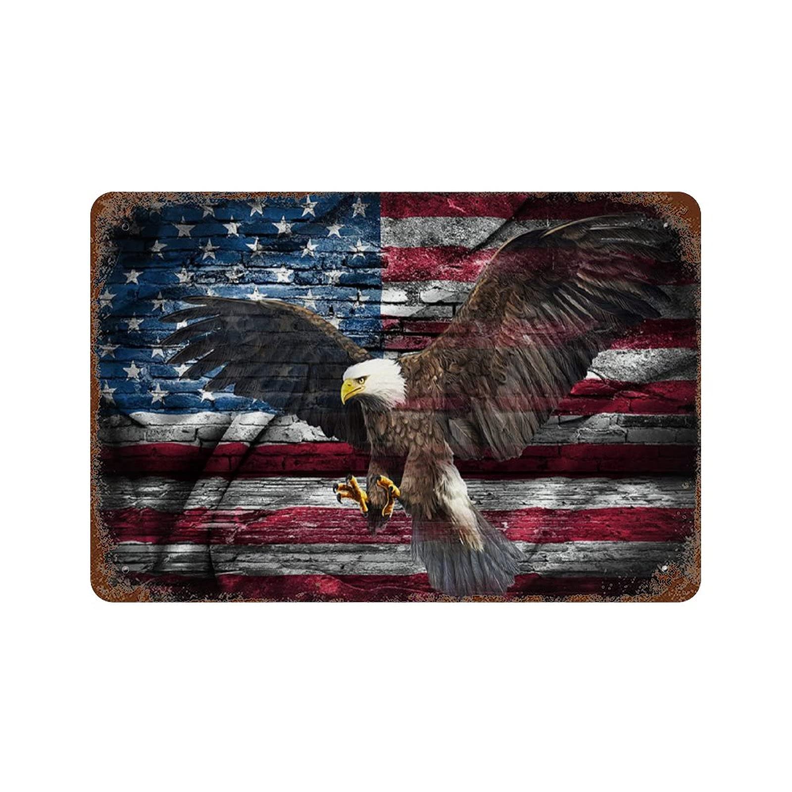 Larkverk USA American Mad Eagle Flag Metal Tin Sign Wall Decor Man Cave Bar US United States Flag Patriotic Metal Sign America