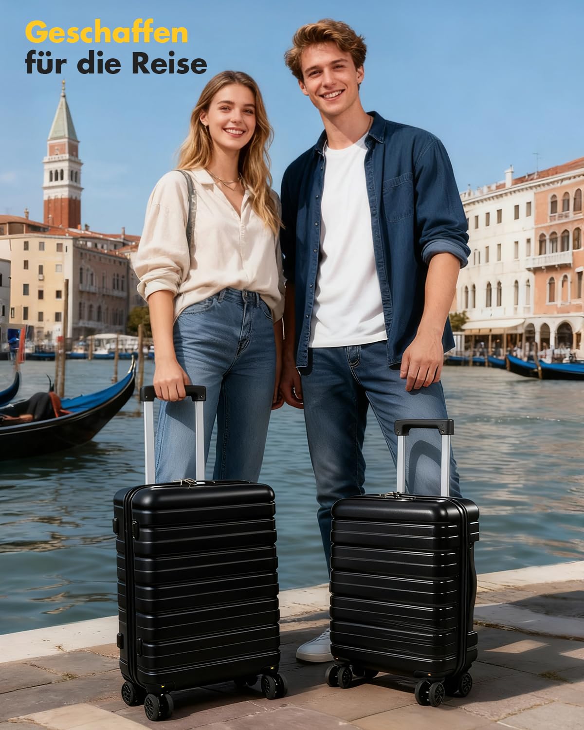 Lekesky Handgepäck Koffer 55x40x20cm - Trolley Handgepäck mit TSA Schloss und 4 Abnehmbaren Rollen, Leicht Hartschale für Ryanair, Lufthansa, Eurowings, 40L, Schwarz