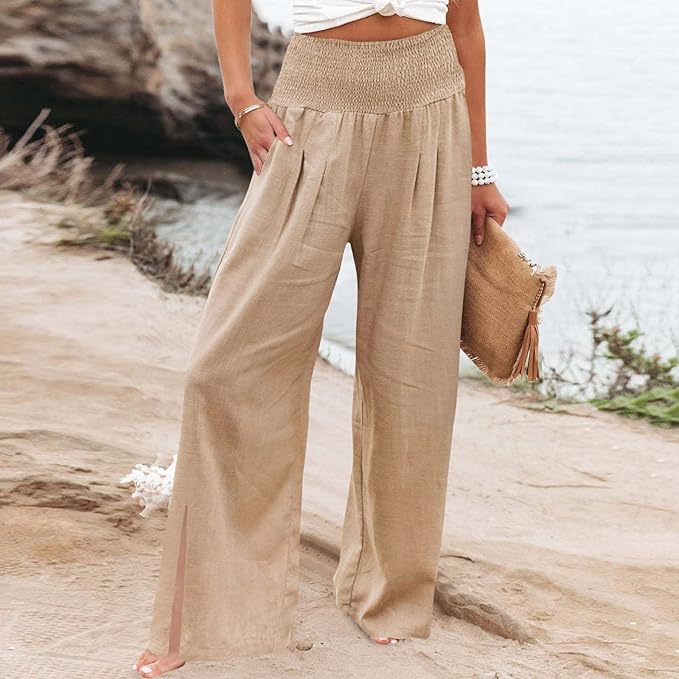 Side Split Palazzo Pants High Waist Wide Leg Pants for Women