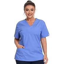 Womens Scrub Tunic Top with 3 Pockets | 3 Pockets Classic Beauty Scrub Top for Elderly Carers, Dental, Vet, Clinic, Beauty Salon, Massage