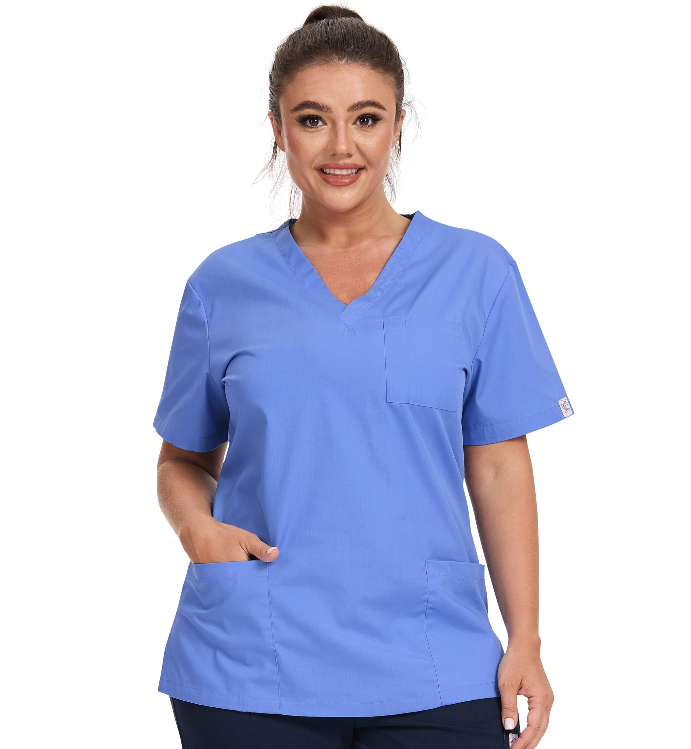 Sponsored Ad – Womens Scrub Tunic Top with 3 Pockets for Dental, Carer, Vet, Beauty