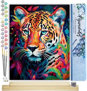 Figured'Art Paint by Number for Adults Colorful Abstract Leopard 16"x20" - Craft Art Painting Rolled Canvas with DIY Wooden Frame