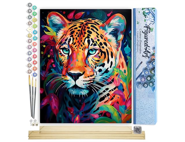 Figured'Art Pintar por Numeros Adultos Leopardo Abstracto Colorido