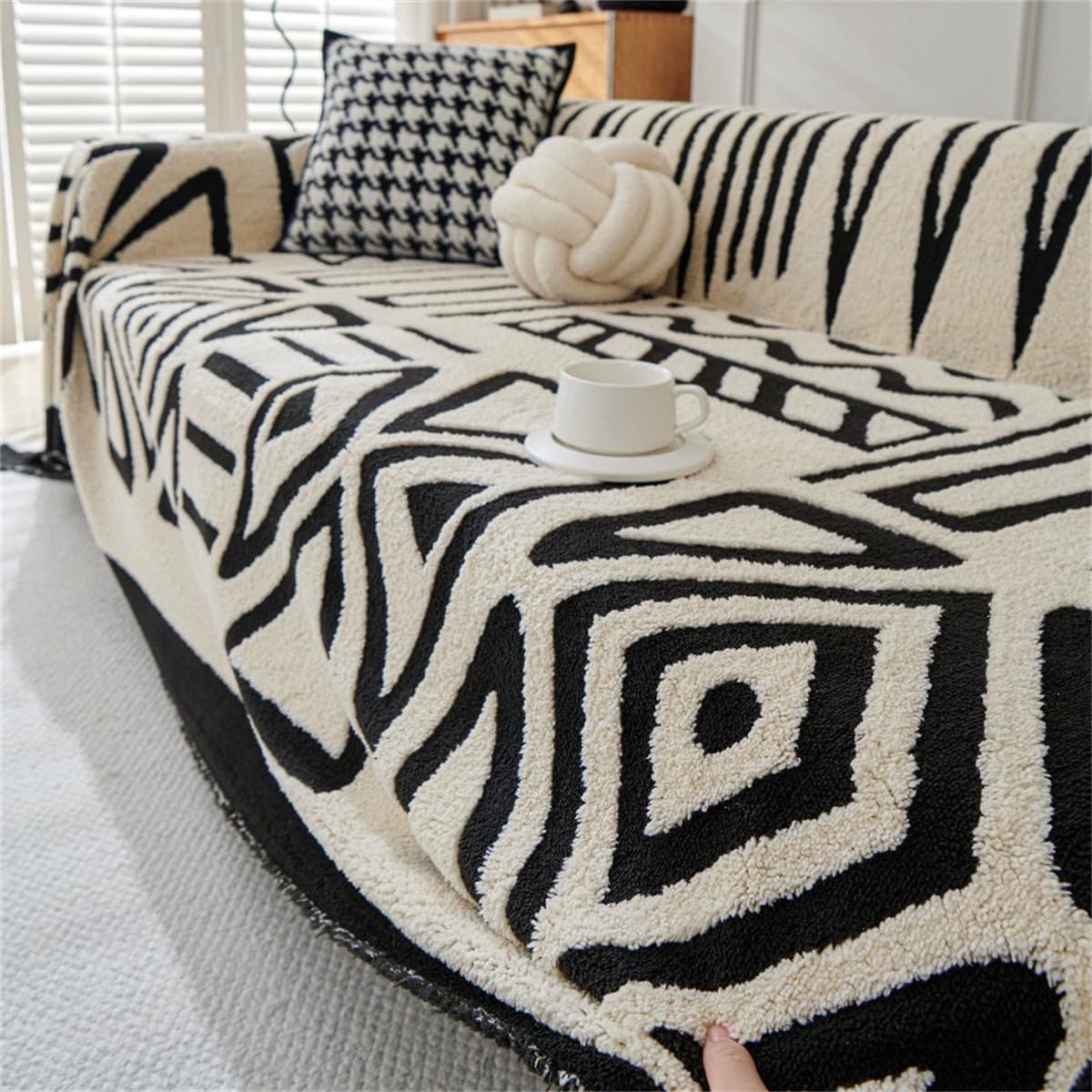 Copridivano Grande 1/2/3/4 Posti,Linea Geometrica BohéMien Stile Telo,Coperta Per Divano,Copritutto Per Divano Arredamento Per La Casa,Copri Divano 3 Posti Con Braccioli (Beige,180x260cm)