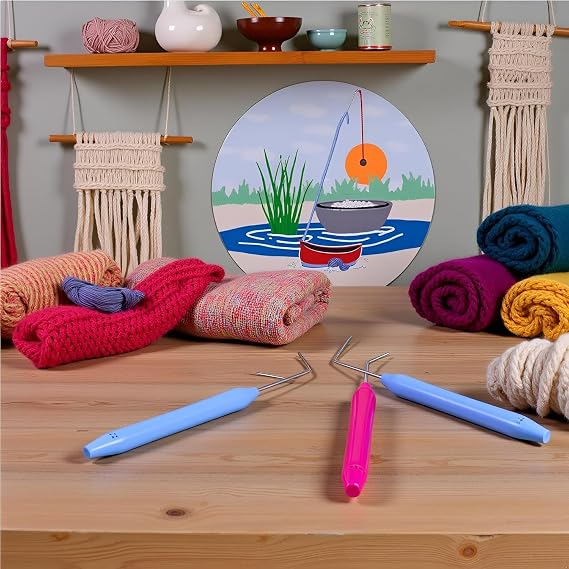 2 Pcs Knitting Loom Hook Crochet Hook for Knifty Loom Hook Tool with Handle Knitting Sewing Tools Durable and Fashion Knitting Looms and Boards (Pink and Blue)