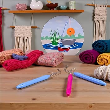 2 Pcs Knitting Loom Hook Crochet Hook for Knifty Loom Hook Tool with Handle Knitting Sewing Tools Durable and Fashion Knitting Looms and Boards (Pink and Blue)