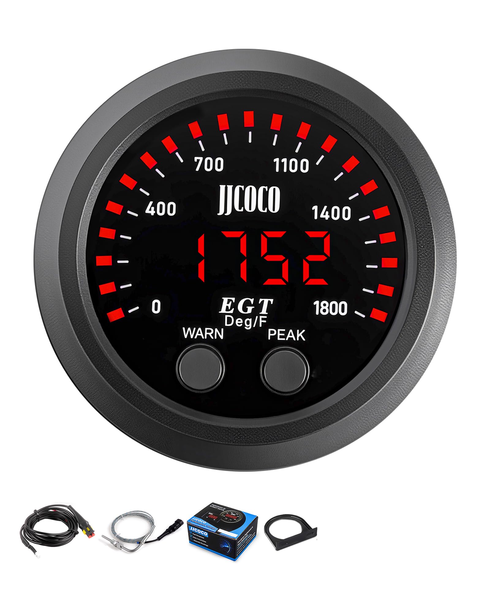 1800°F Pyrometer Exhaust Gas Temp Gauge Kit with 1/8NPT Type K EGT Sensor & Bracket LED Digital Display Exhaust Gas Temperature Meter for Car & Truck 2-1/16" (52mm)-image-7