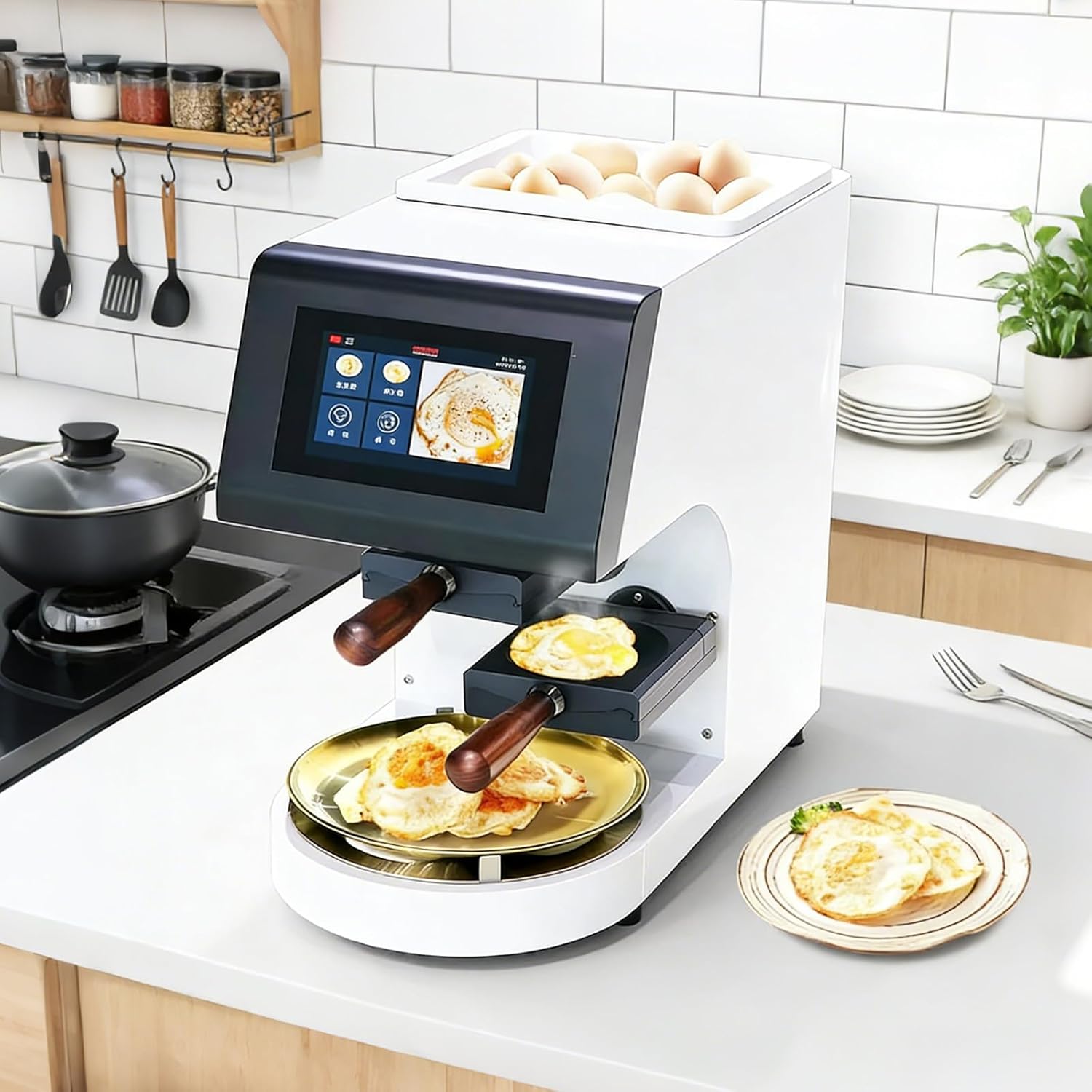Electric Omelette Maker - 2500W Rapid Double-Sided Egg Cooker with LED Touch Screen, Automatic Shell Separation, 30 Second Quick Fried Egg for Home Restaurant White
