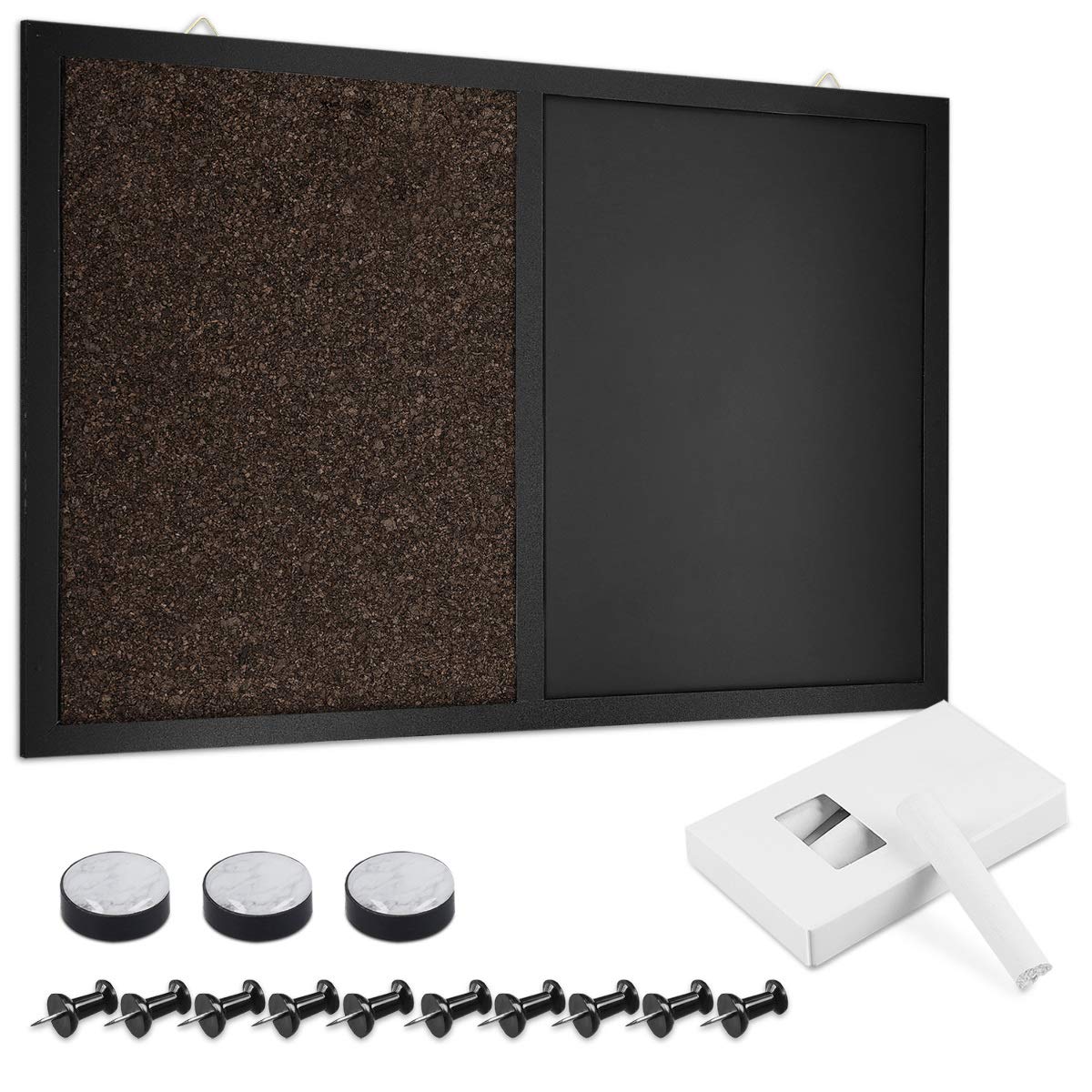 Navaris Tableau affichage mixte - Tableau mémo 70 x 50 cm avec tableau noir ardoise et tableau liège - Kit fixation craie aimant punaise inclus