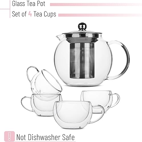 Miniatura 2 de BTAT - Juego de 4 teteras de cristal, juego de té, taza de té de vidrio de doble pared y hervidor de té con infusor