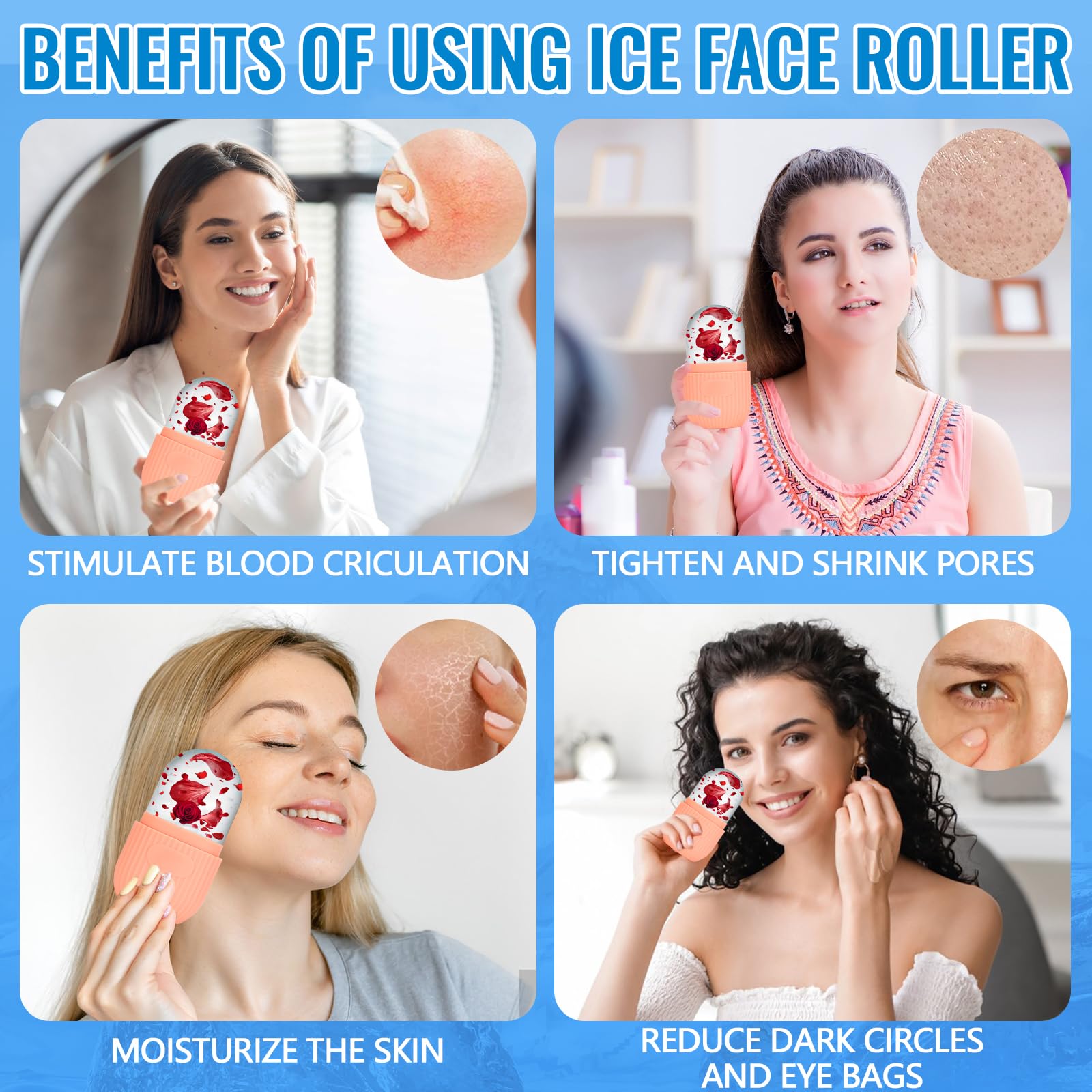 Ice Roller Facial, Hielo Para la Cara de Silicona, Reutilizable Rodillo Facial De Hielo, Rodillo Hielo Facial, Ayuda a Reducir Los Poros, Aliviar el Dolor, Masaje (rosa)