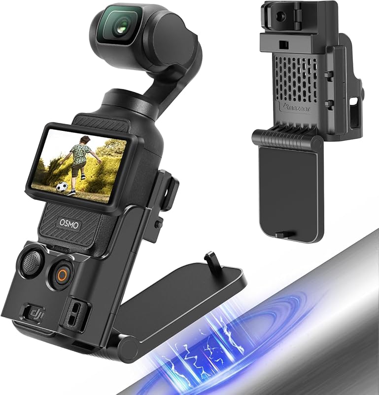 AMAZEAR Support magnétique pour DJI Osmo Pocket 4/3, Accessoire Pocket4/3, Adaptateur d'extension magnétique, Support de boîtier à succion Aimant sur Bureau, Surface Verticale, Ajustable à 180°