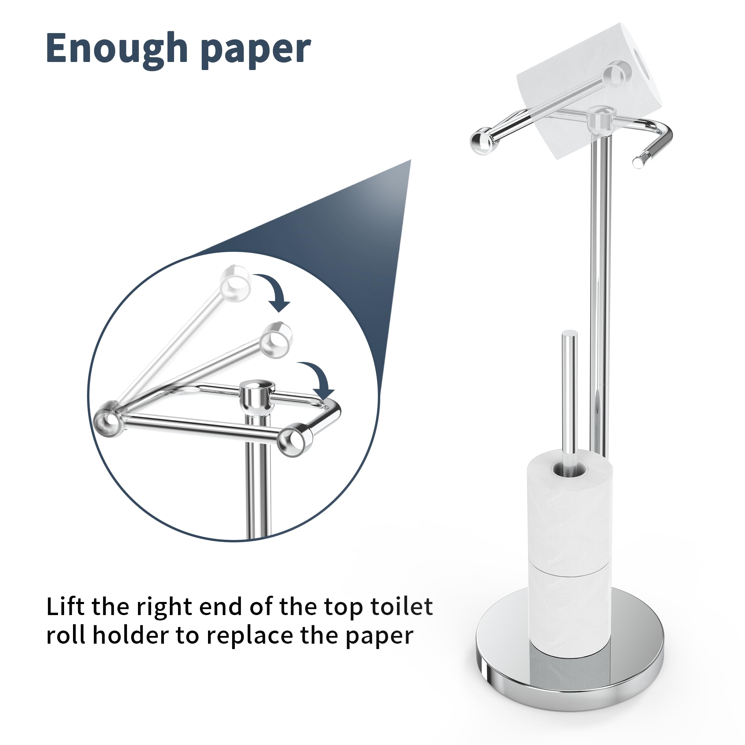 Porta rotolo di carta igienica con contenitore, in acciaio inox, cromato | Supporto per rotolo di carta igienica a doppio palo girevole, base pesante, per bagno, supporto per rotolo di carta igienica