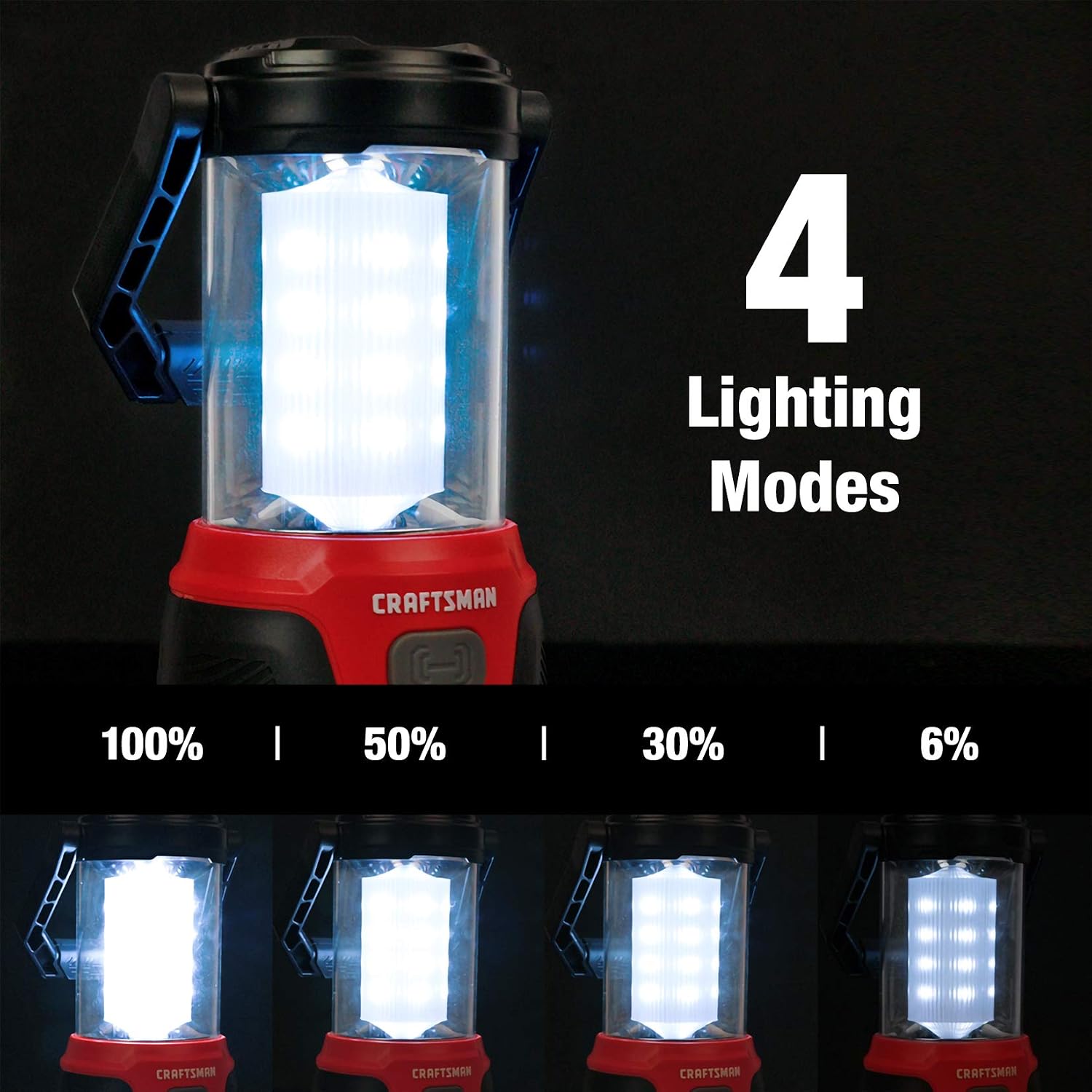 Craftsman LED Camping Lantern, 200 Hours Run Time, 500 Lumens, 4 Light Modes, Perfect Flashlight for Emergency, Survival, Hurricane, Outages,Hiking, 6AA Alkaline Batteries Included