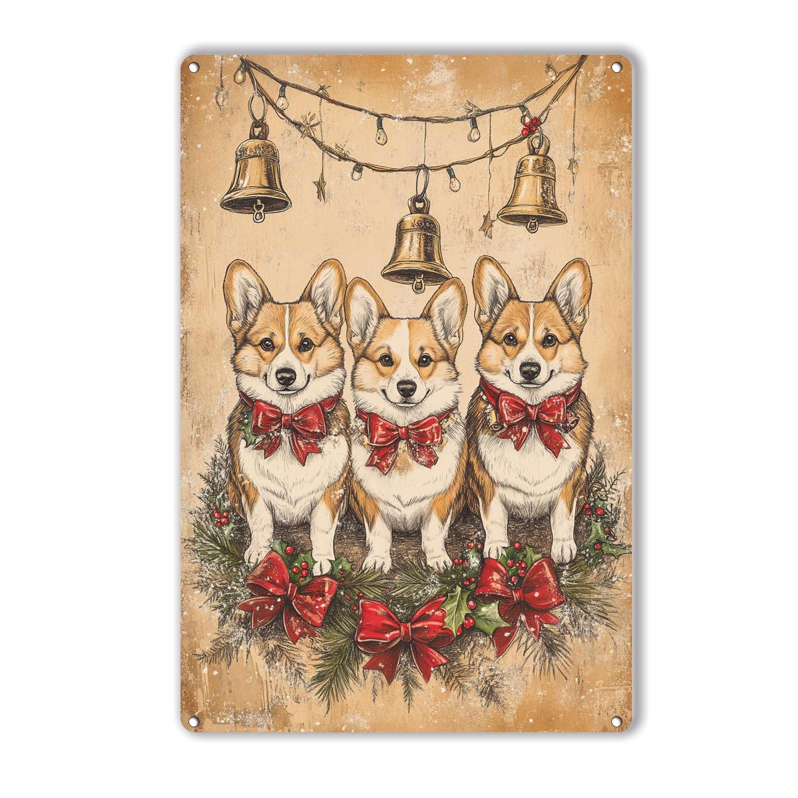 Anceky Christmas Corgis Tin Sign Vintage Metal Sign Wall Decor for Farmhouse Home Bar Backyard Cafe 12×8 Inch