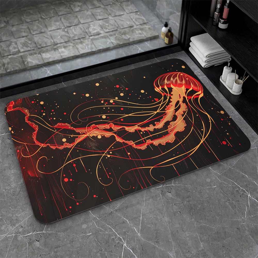 ZHUZHISHAN Diatomaceous Earth Bath Mat,Abstract-Jellyfish Non-Slip Volume Super Absorbent Fast Drying Eco-Friendly Easy to Clean for Bathroom Kitchen