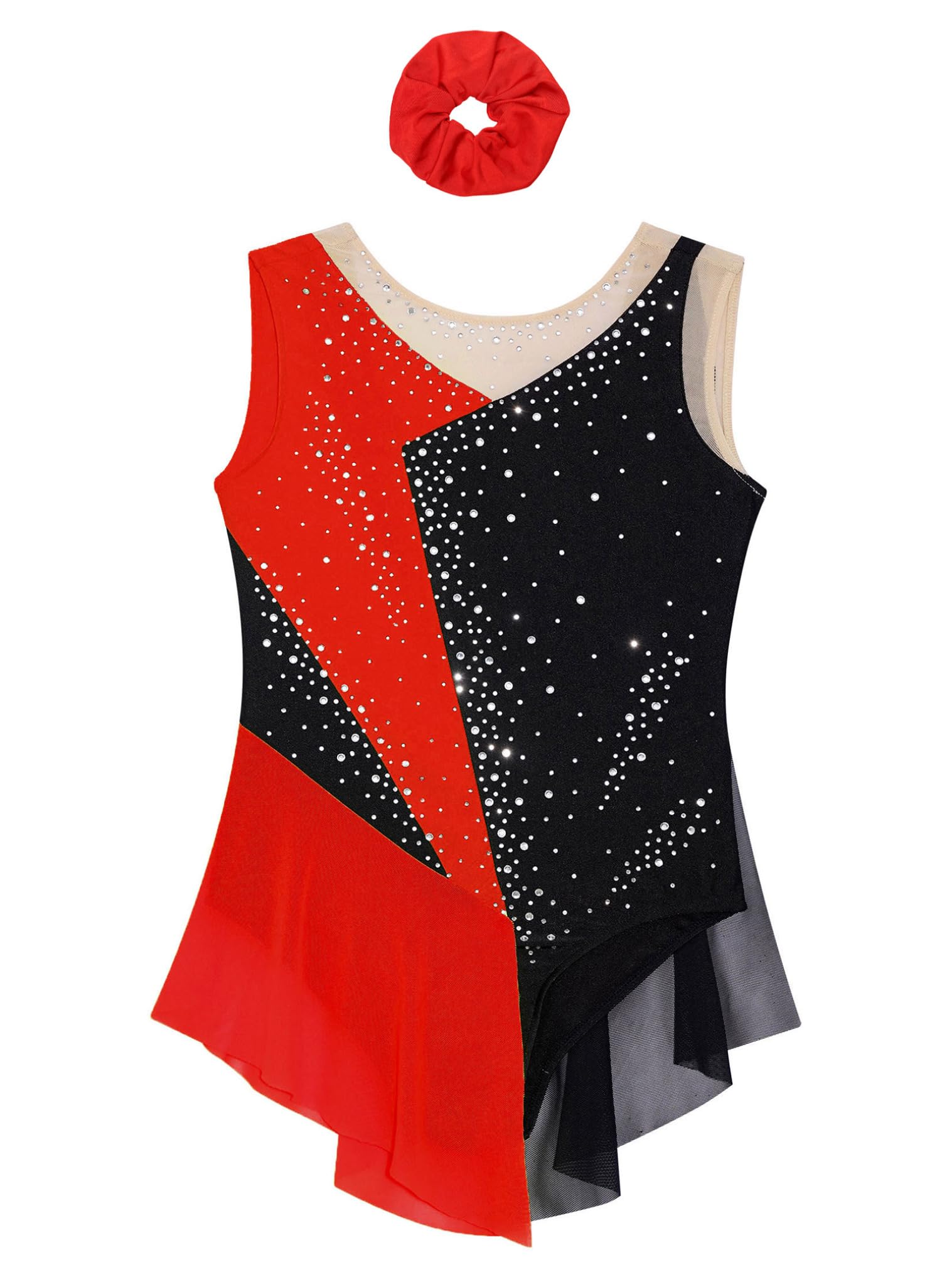 JEATHA Maillot De Danza Baile Brillantes Niñas Maillot Sin Manga con Malla Transparente Vestido De Patinaje Artístico Gimnasia Ropa De Bailarina — view 5