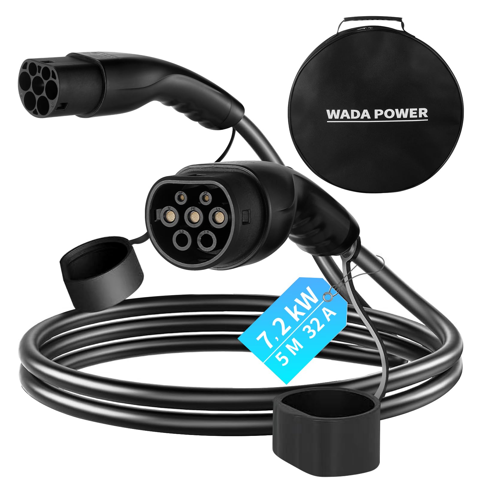 Cable de carga para coche eléctrico tipo 2: cable de carga para vehículos eléctricos 7 kW 32 A monofásico, compatible con todos los modelos Tipo 2/CCS2, EV/PHEV, IEC 62196-2, 5 m, bolsa