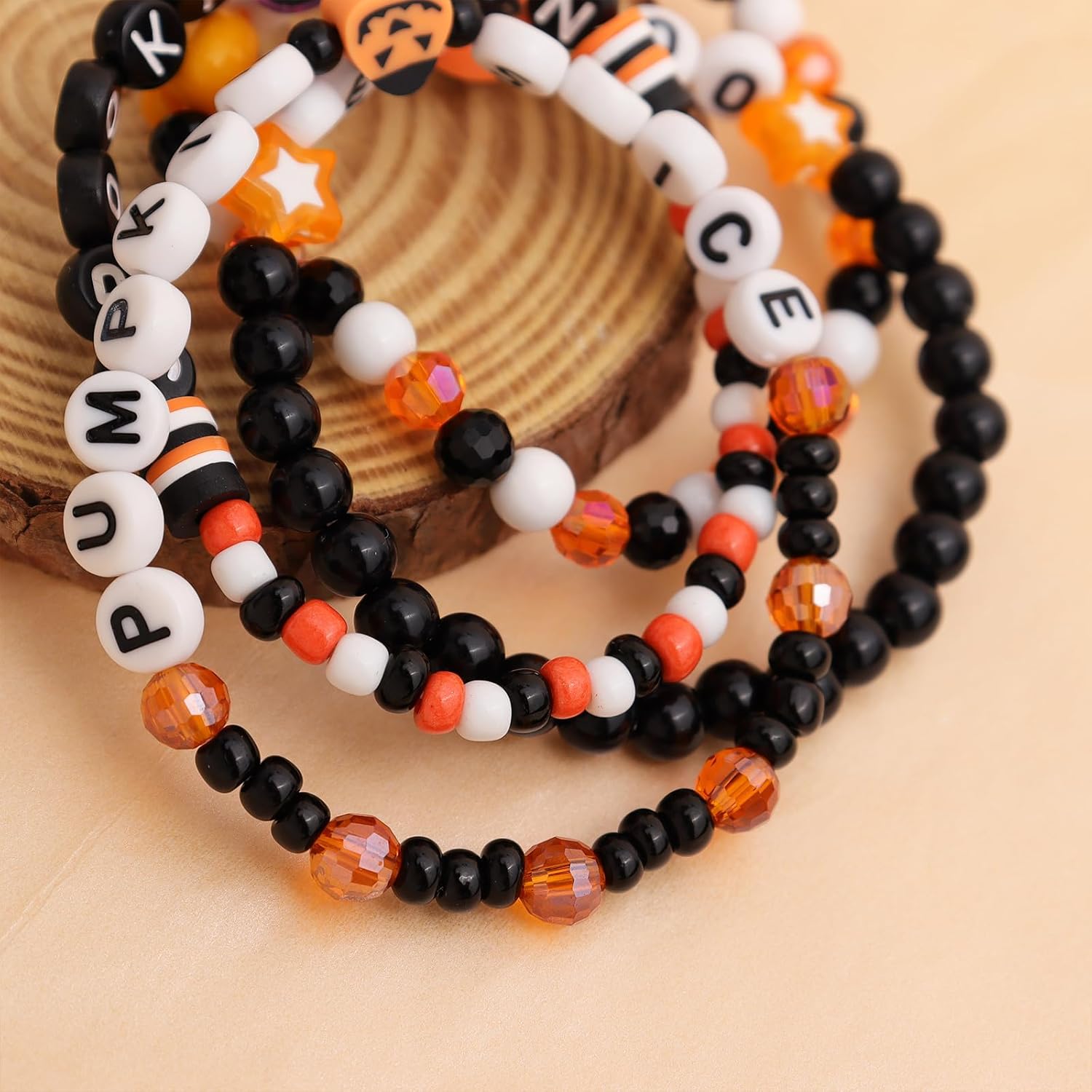 Halloween Stack Bracelets Set for Women, Gothic Skull Skeleton Beaded Stackable Stretch Bracelets Holiday Accessories Jewelry Gifts. - Image 6