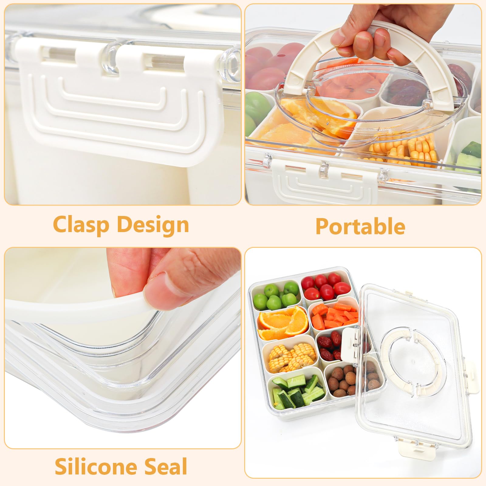 8 Compartment Snack Box With Lid - Divided Serving Tray, Portable For Travel, Picnic, Fridge - View #4