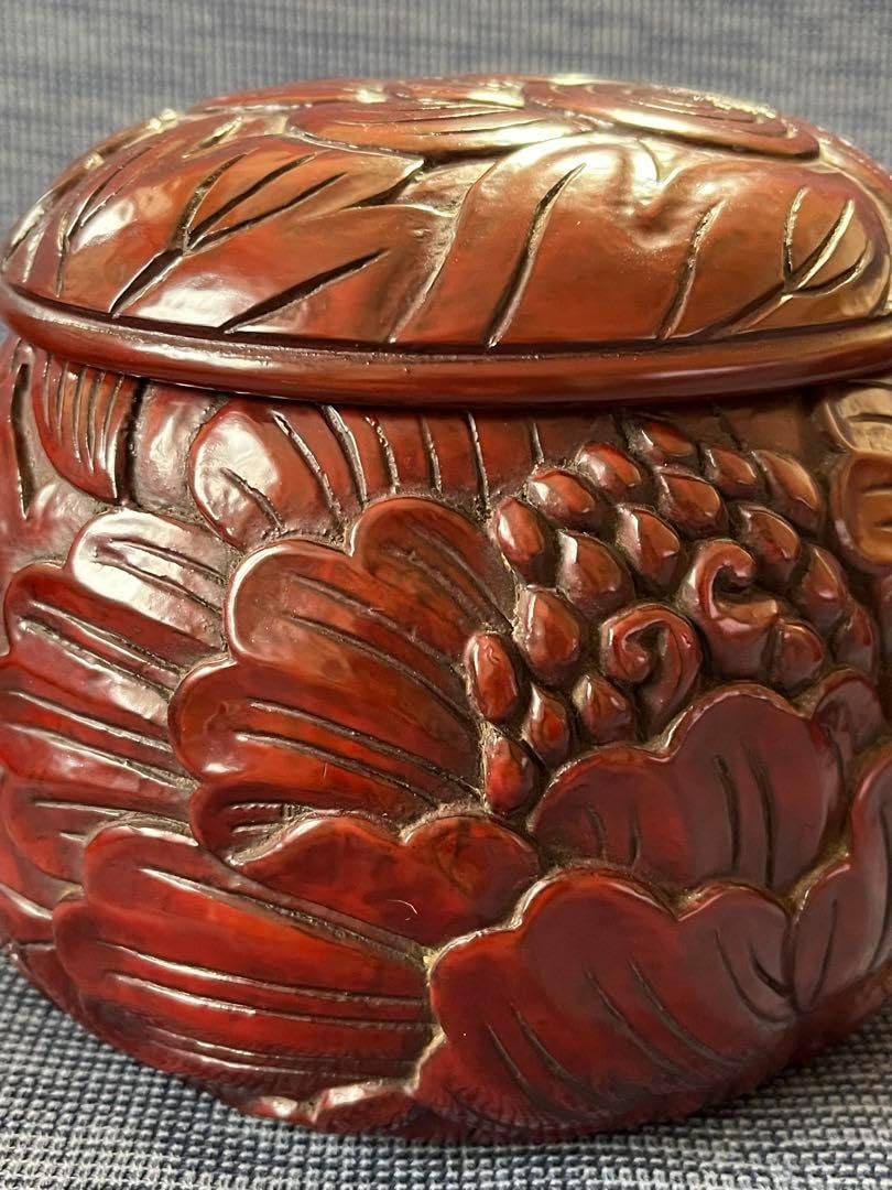 ハンドメイド 碁器 獅子牡丹 鎌倉彫 木星 漆塗り ハンドメイド 碁器