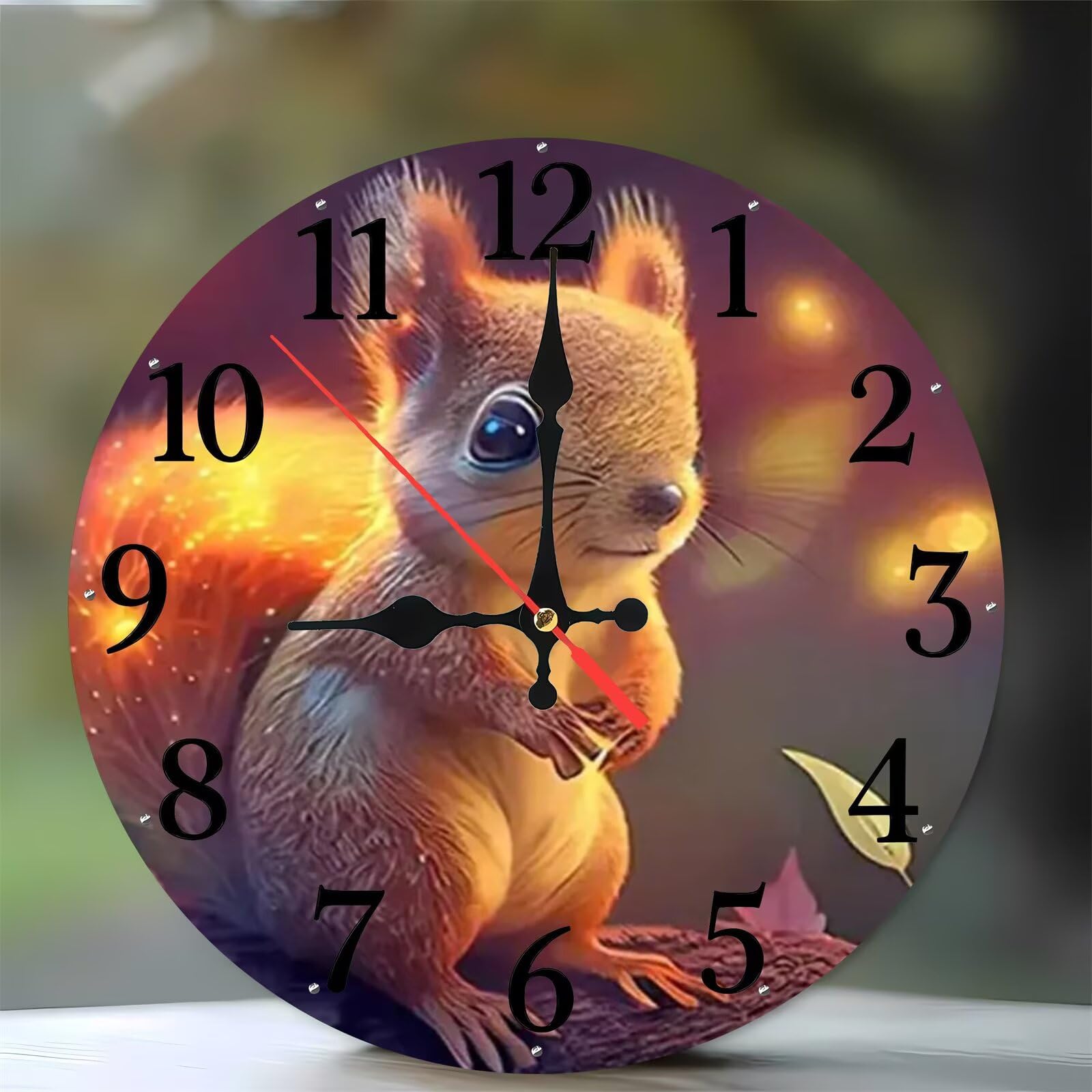 Horloge Murale Écureuil Silencieuse sans Tic-Tac en Bois Moderne