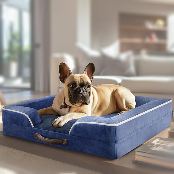 Review Dog Sofa Bed for Small Dogs Orthopedic Dog Bed Supportive Foam Pet Bed with Removable Washable Cover, Waterproof Lining and Nonskid Bottom Couch, Navy