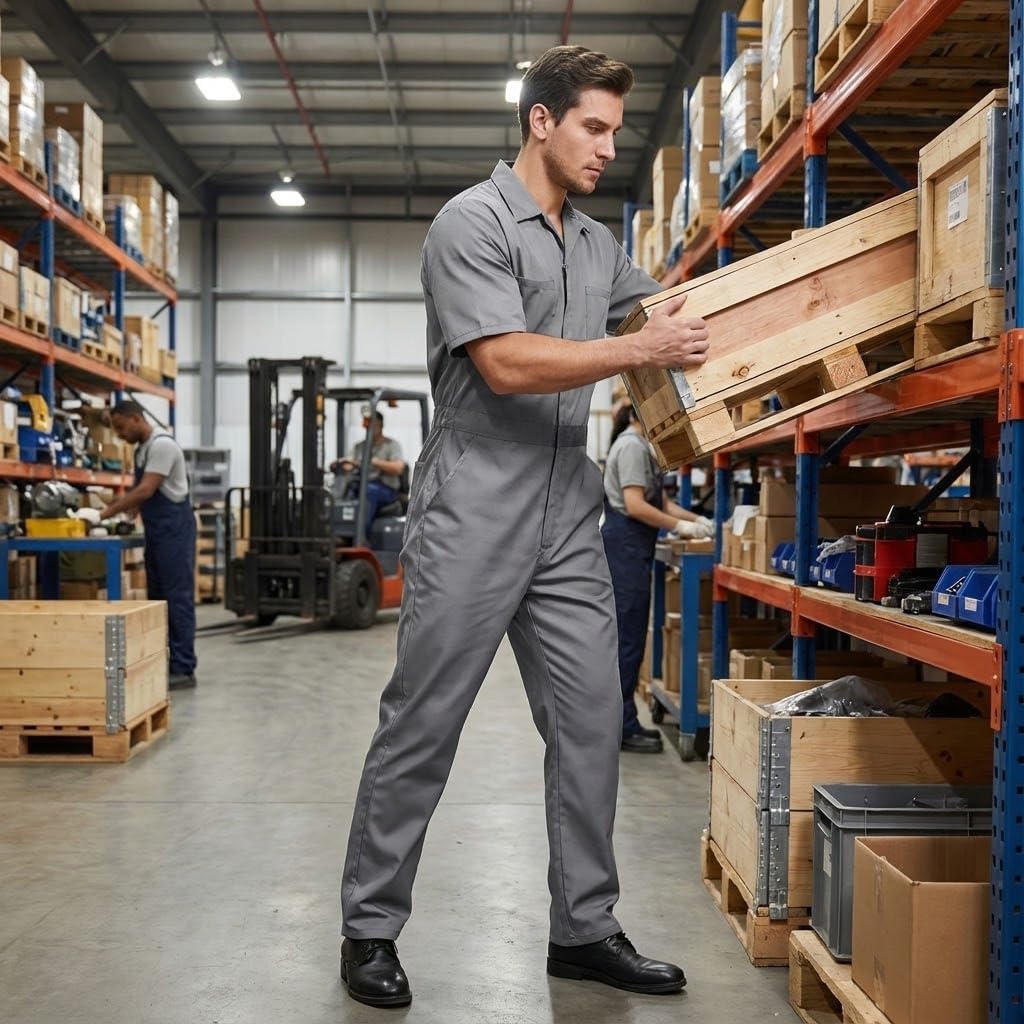 TopTie Men's Short-Sleeve Coverall Work Jumpsuit Lightweight with Zipper Front Elastic Waist - Image 5