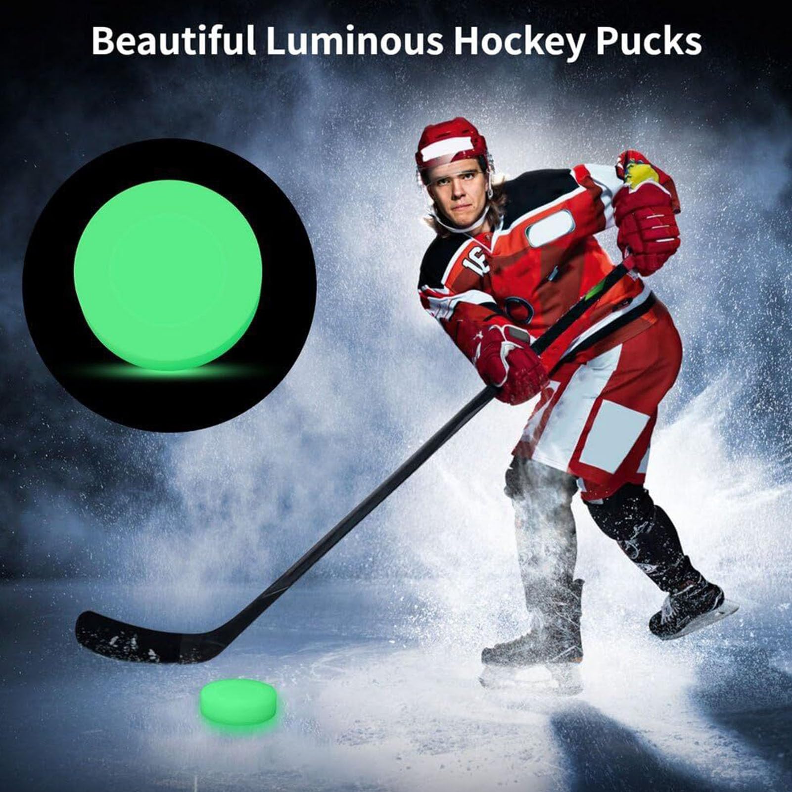 Palets de hockey sur glace phosphorescents - Balles de hockey sur glace vertes lumineuses - Balles de hockey de rue qui brillent dans le noir - Balles de hockey sur glace - Balles de sport -