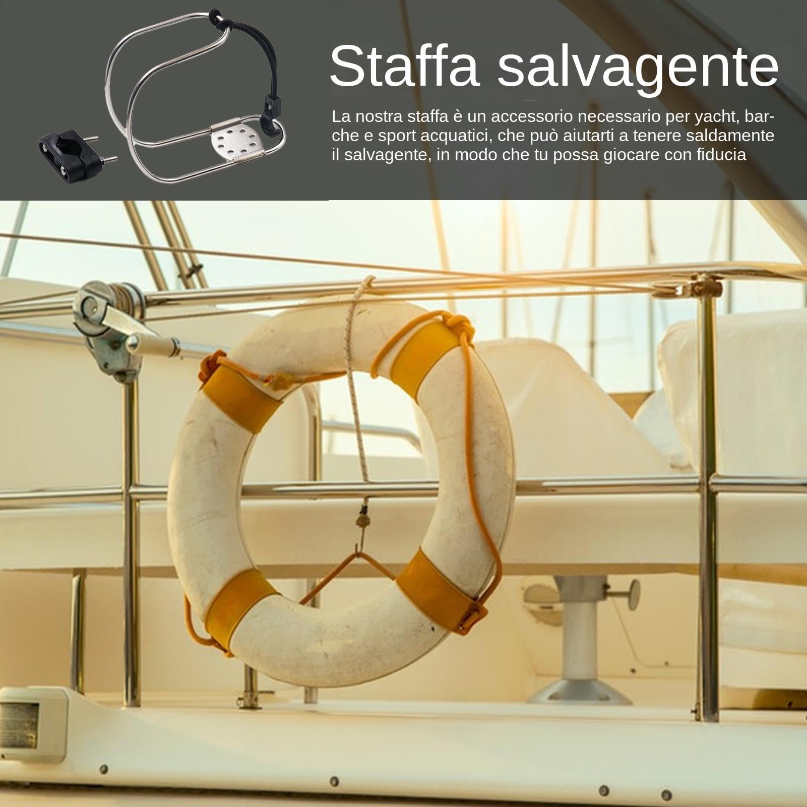 Generico Supporto per salvagente, Staffa per salvagente - Staffa salvagente Regolabile in Acciaio Inossidabile,Hardware Marino Facile da Usare, Supporto Multiuso per salvagente per Barche e Yacht