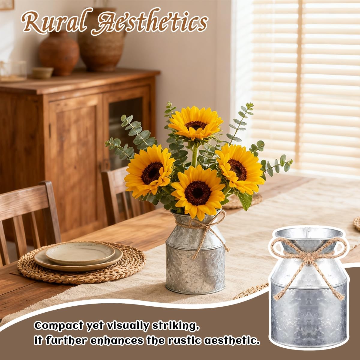 12 PCS 5.12in Rustic Vases Metal Galvanized Milk Can with Bow Vintage Flower Bucket Suitable for Centerpiece Anniversary Wedding Birthday Party Floral Arrangement