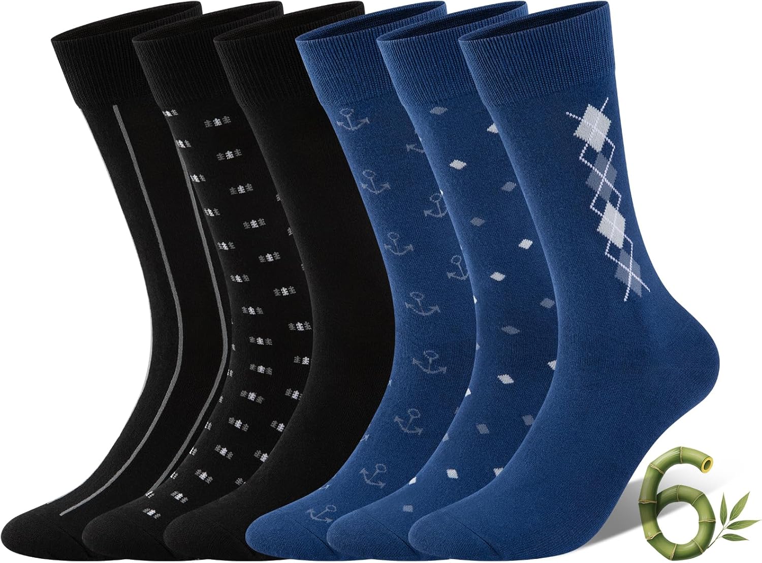 COOVAN Mens Dress Socks Bamboo Rayon Crew Business 6 Pairs Soft Thin Lightweight Socks for Men