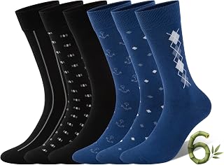 COOVAN Men's Bamboo Rayon Crew Dress Socks 6 Pairs - Soft Thin Lightweight Business Socks for Men Size 10-13