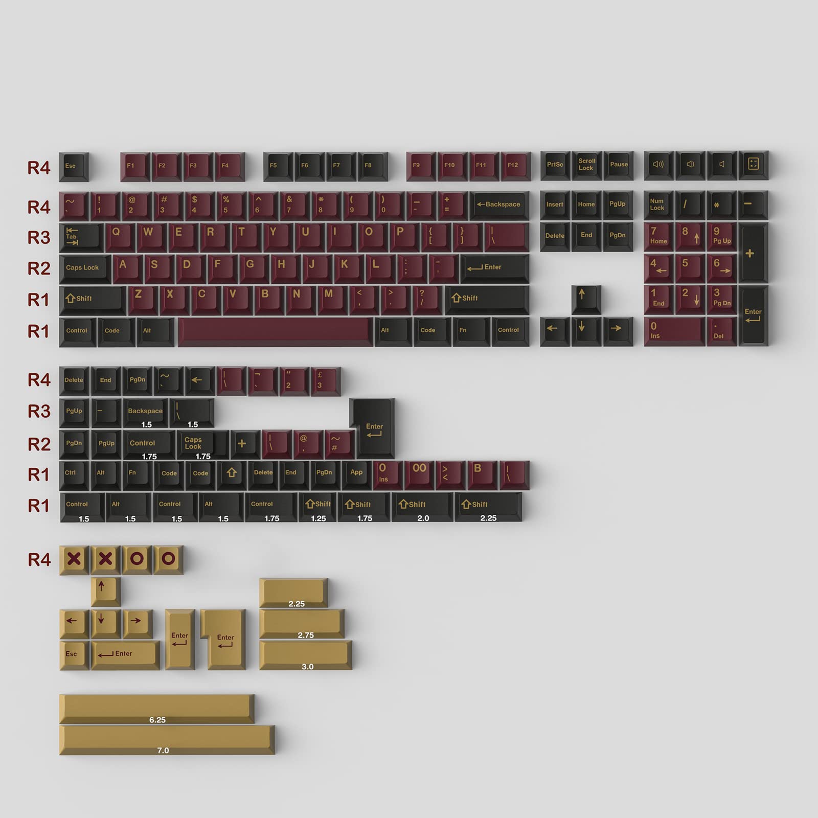 UK Keycap Double  169 Cherry Profile ISO/ANSI Layout Thick Red Samurai Keycaps of MX Switch for Mechanical Keyboard (Only Keycaps)