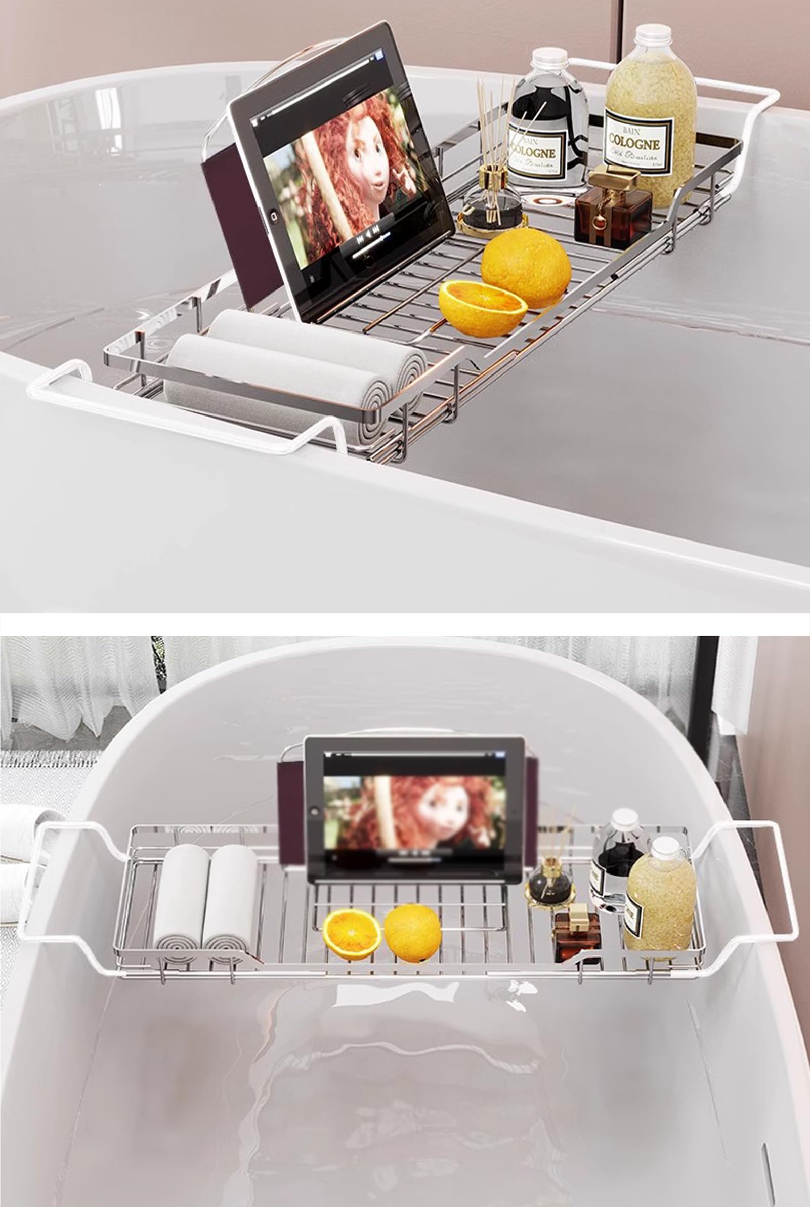 Vassoio Portaoggetti Regolabile Ed Espandibile per Vasca da Bagno - Relax per Candele, Asciugamani, Libri, Vino E Telefoni. Ideale per Gli Amanti della Spa E del Benessere.