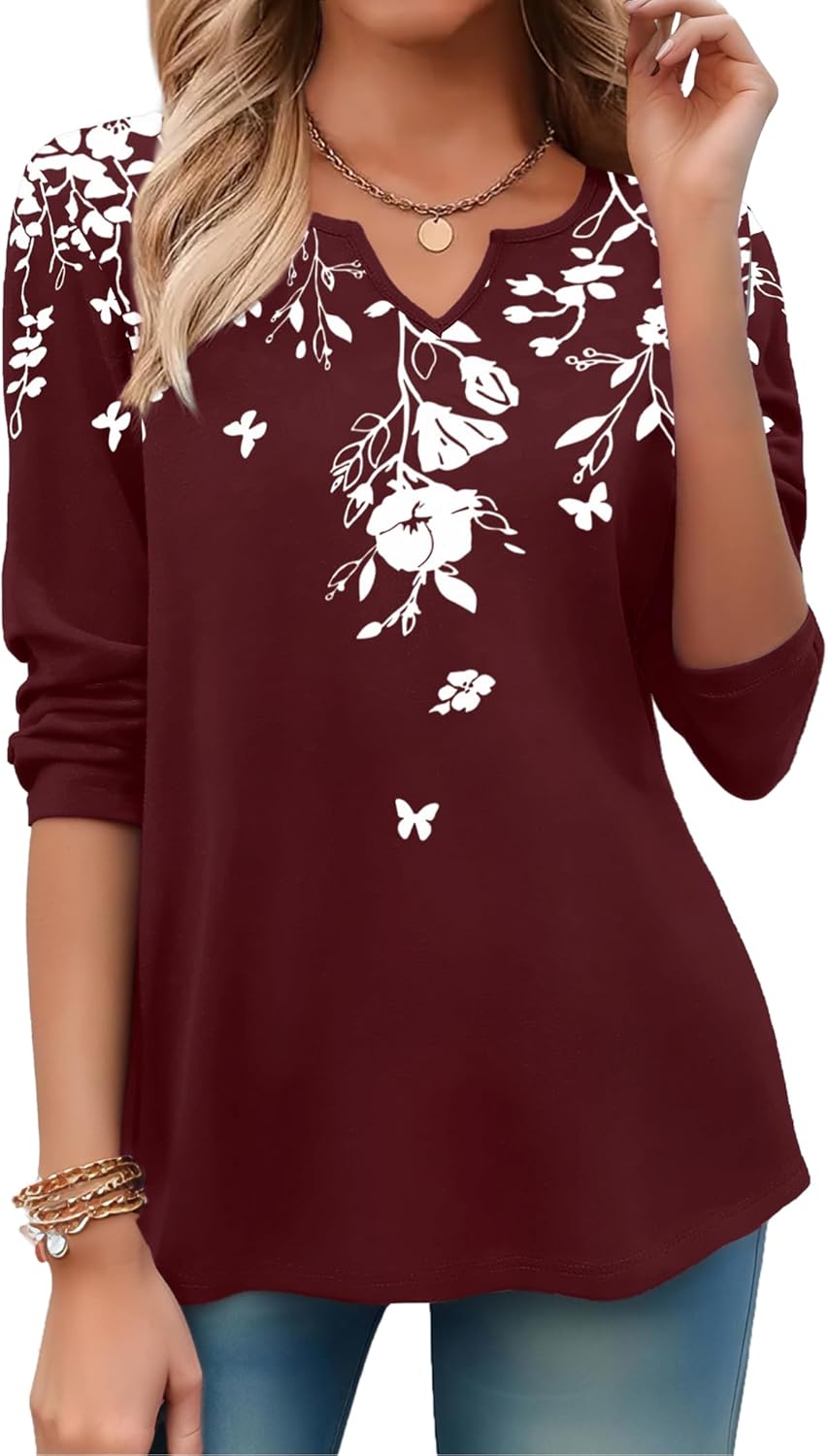 Zeagoo Boho Tops for Women Long Sleeve Fall Shirt V Neck Casual Dressy Blouse Tunic Business Work Clothes 2025 Outfits - Image 5