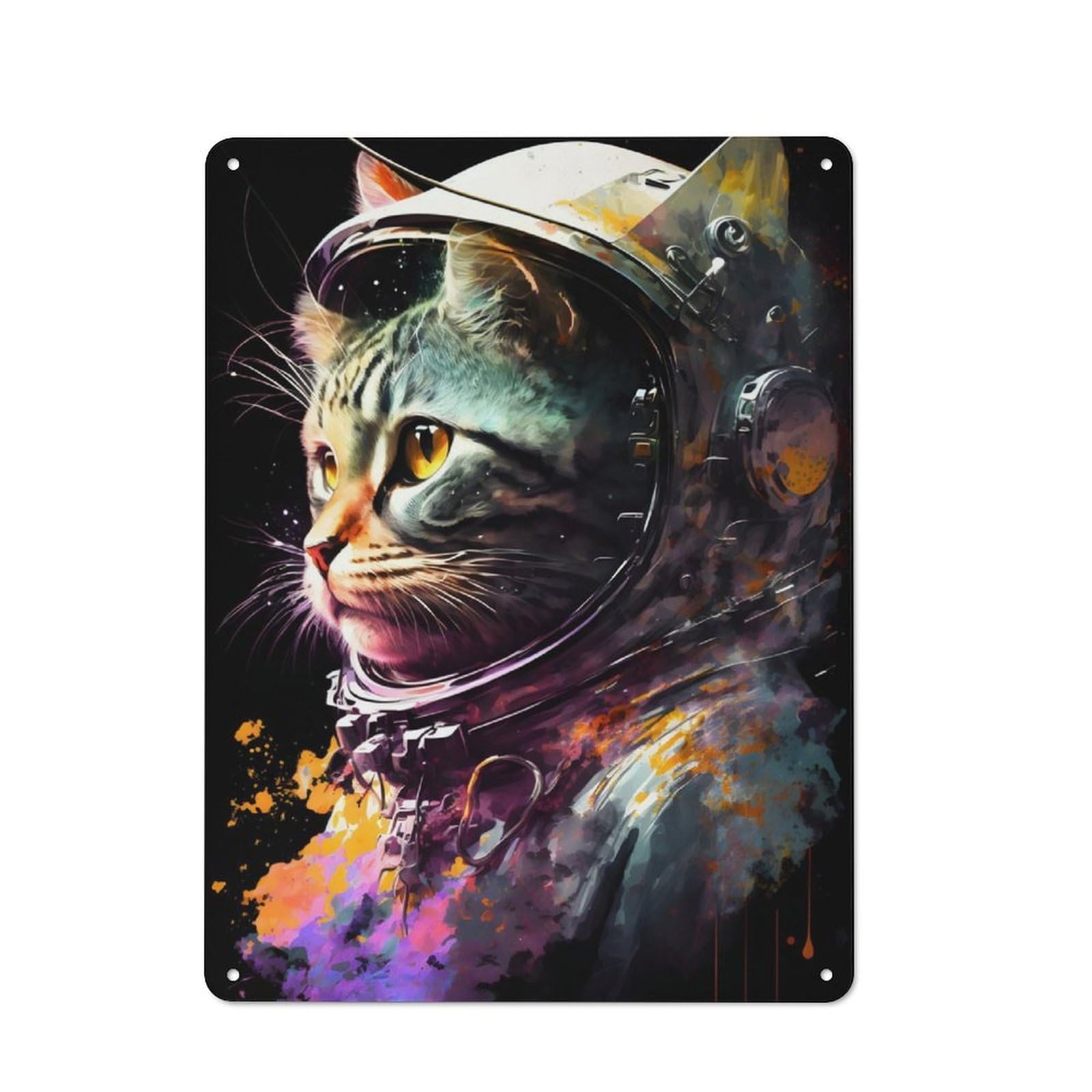 Tin Wall Plaque 40x30cm with Cat in Space for Living Room Or Hallway, A Decorative Christmas Gift for Home Wall Decor Collectors