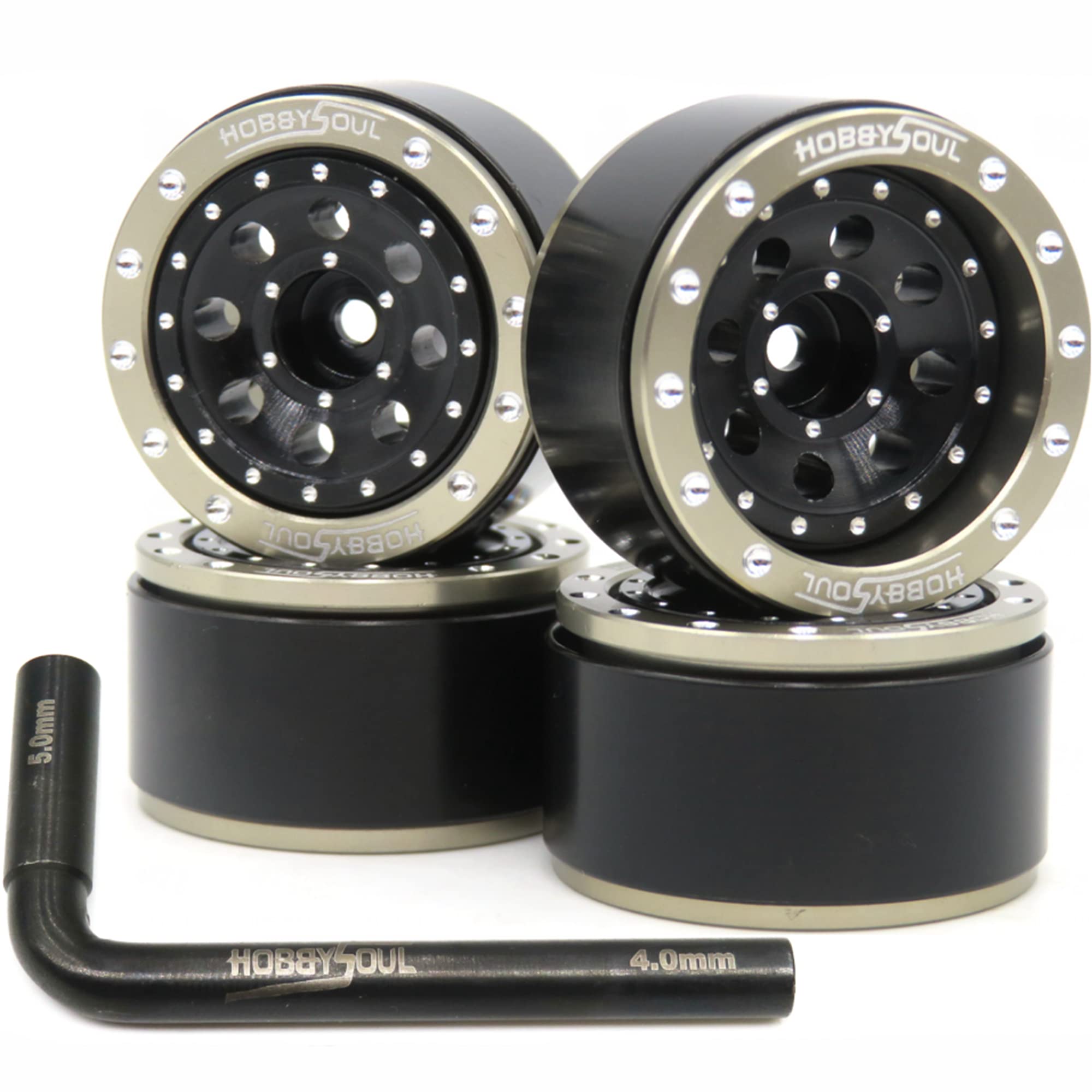 INJORA Ensemble de pneus en laiton 1.0 Beadlock avec revêtement noir pour voiture à chenilles Axial SCX24 AX24 TRX4M FCX24 Mise à niveau 1/24 1/18 RC (gris