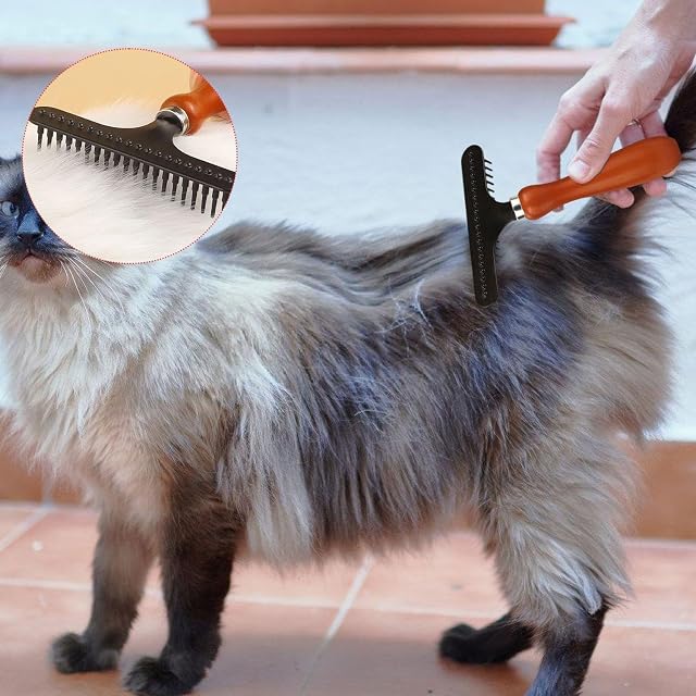 Foto 6 de 6 de FDGGT 1 Peine Desenredante con Mango De Madera Y 1 Peine De Acero, Suministros para Mascotas