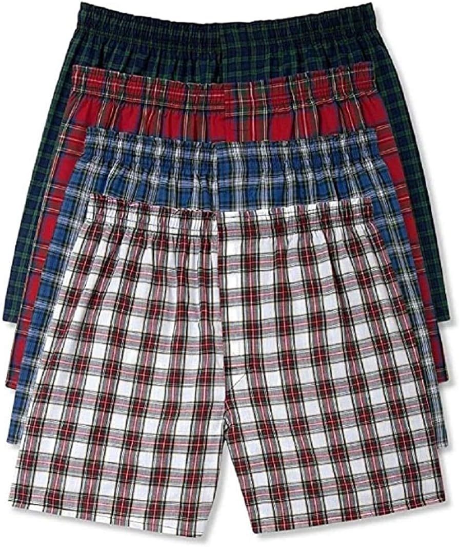 Hanes Men's 5-Pack Tartan Boxer with Inside Exposed Waistband (X-Large, 4 Pack Platinum Assorted Plaids)