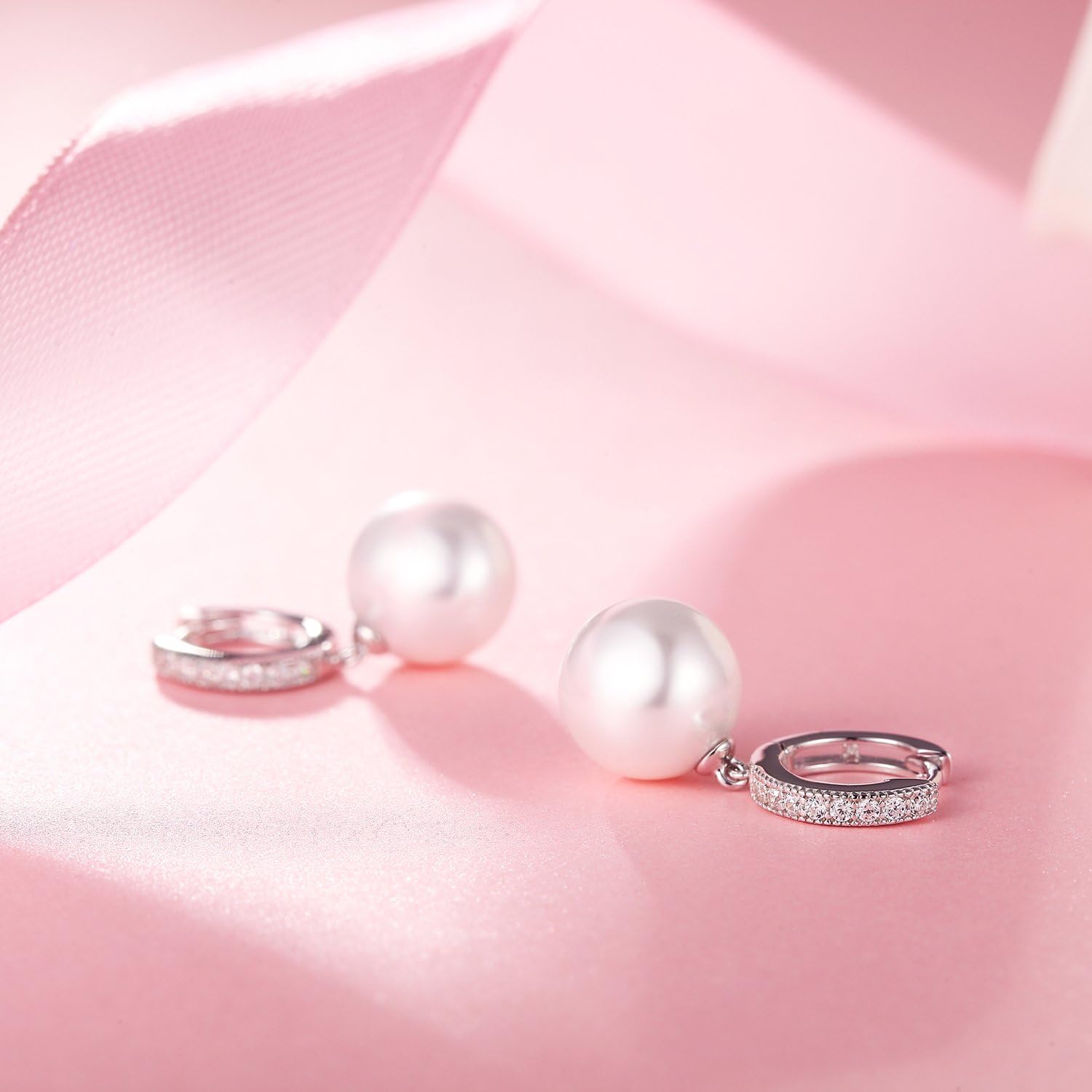 Jiamiaoi 18k White Gold Plated Pearl Earrings, 925 Sterling Silver Pearl Drop Earrings for Women Leverback Jewelry - Image 7