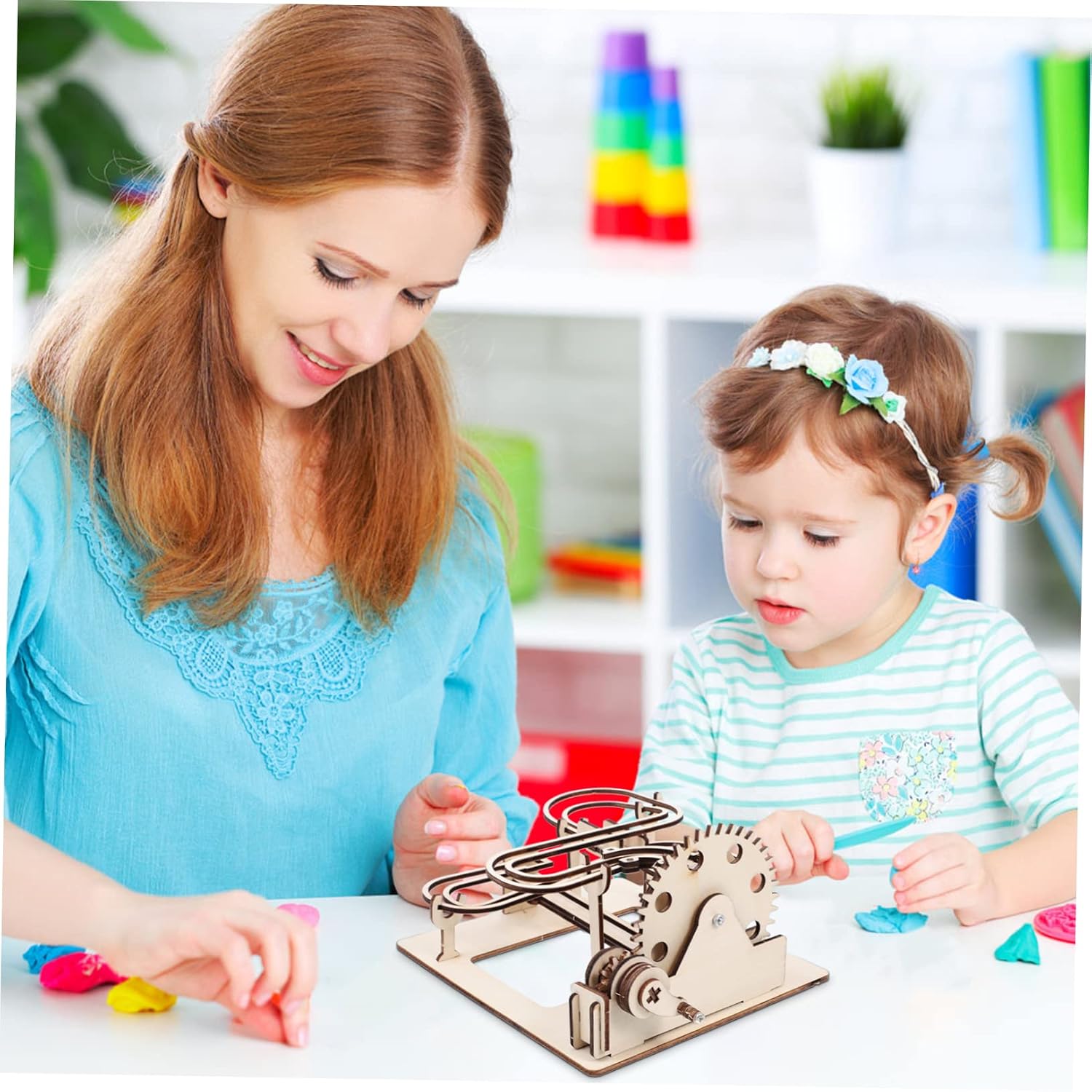 Milisten 1 Set Wooden Marble Run Puzzle DIY Educational for Cognitive Development Hand Cranking Bead Maze Safe Design for Enhances Coordination Parent Bonding