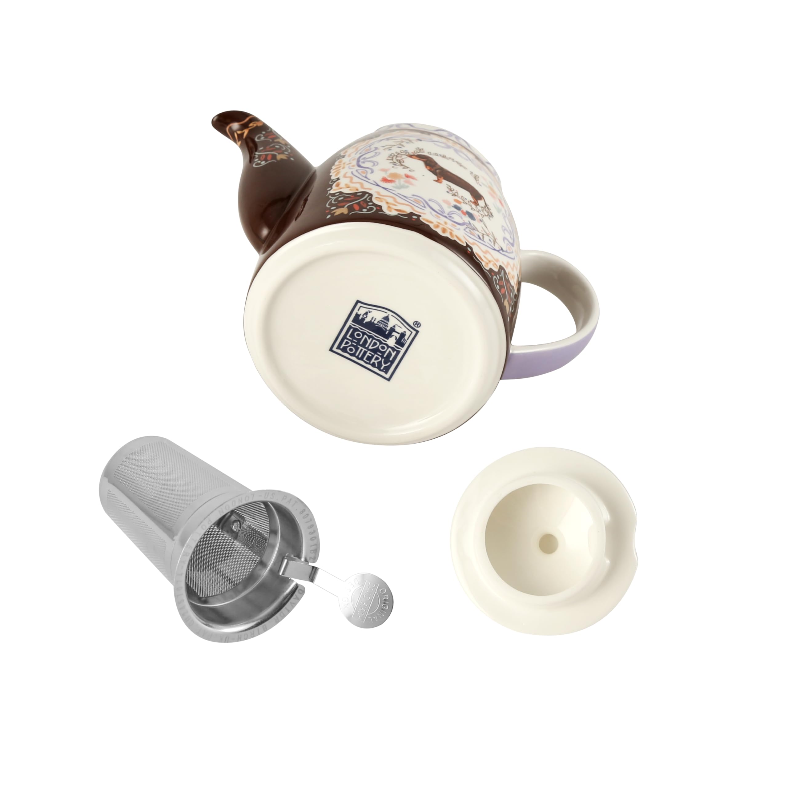 London Pottery Set di teiera, teiera e servizio per uno, in porcellana fine, con motivo animalier, tazza e piattino (cane)